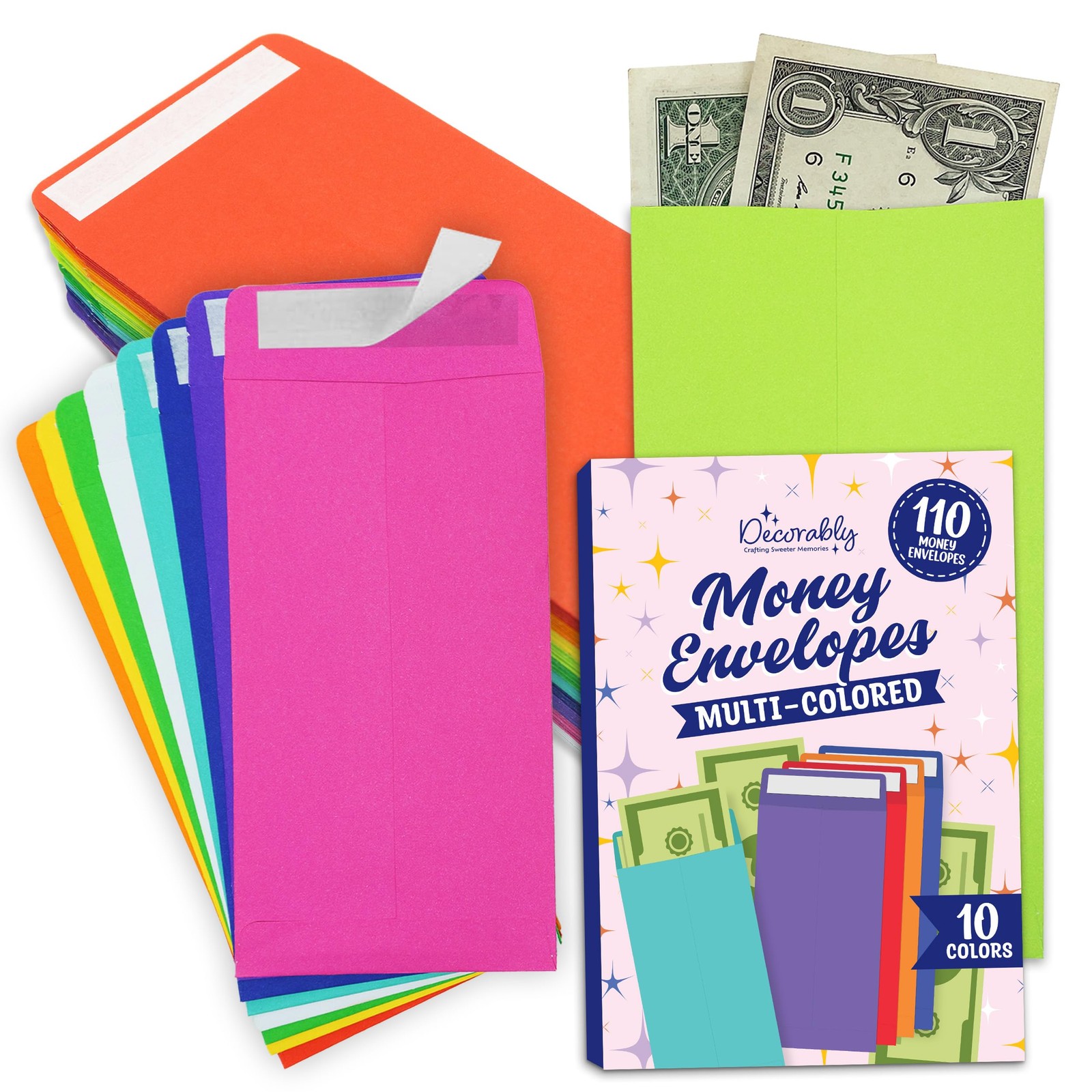 110 Pack Colorful Money Envelopes for Cash, 6.5″ x 3.5″ with Self-Adhesive; t…