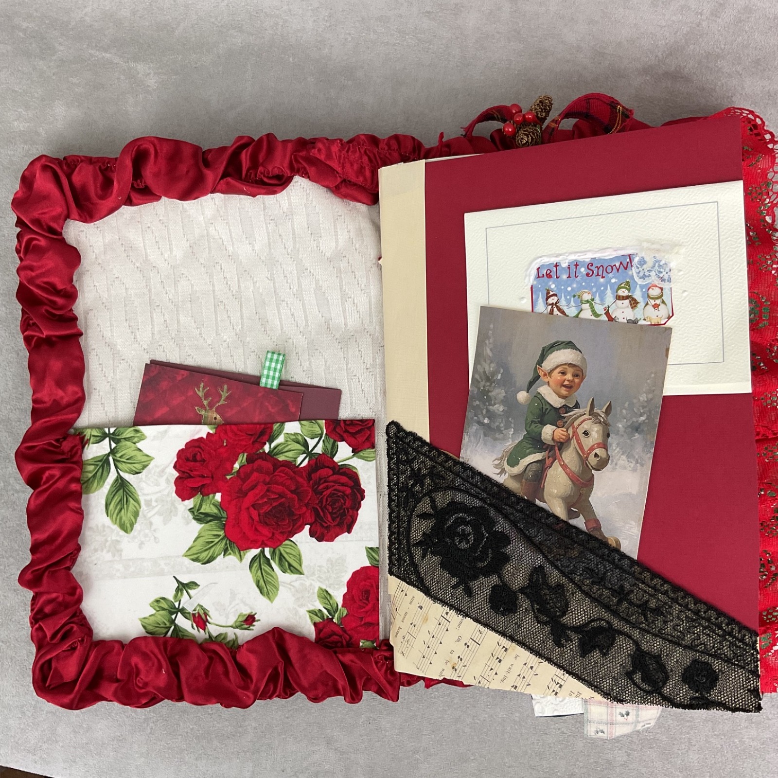 Handmade Christmas Junk Journal – 86 pages mixed media art book – quilted plaid