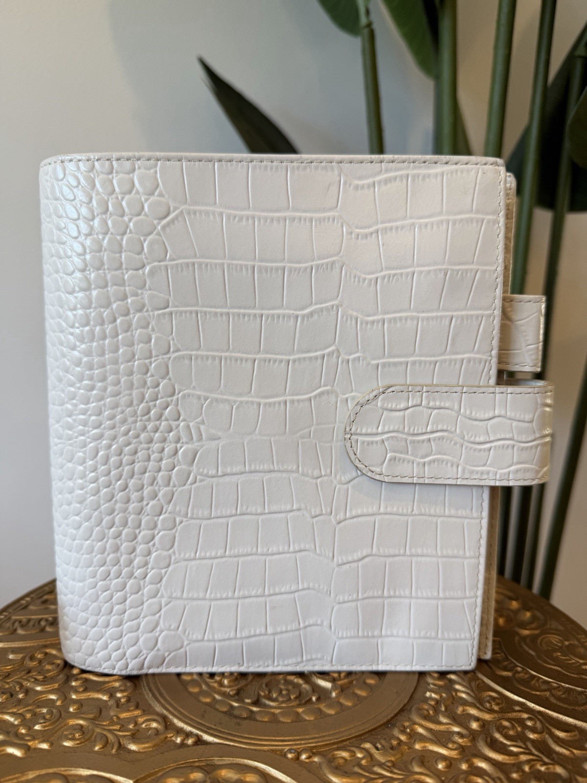 Moterm A7 30mm Ring Cream Leather Planner Croc Embossed Wallet Organizer EUC