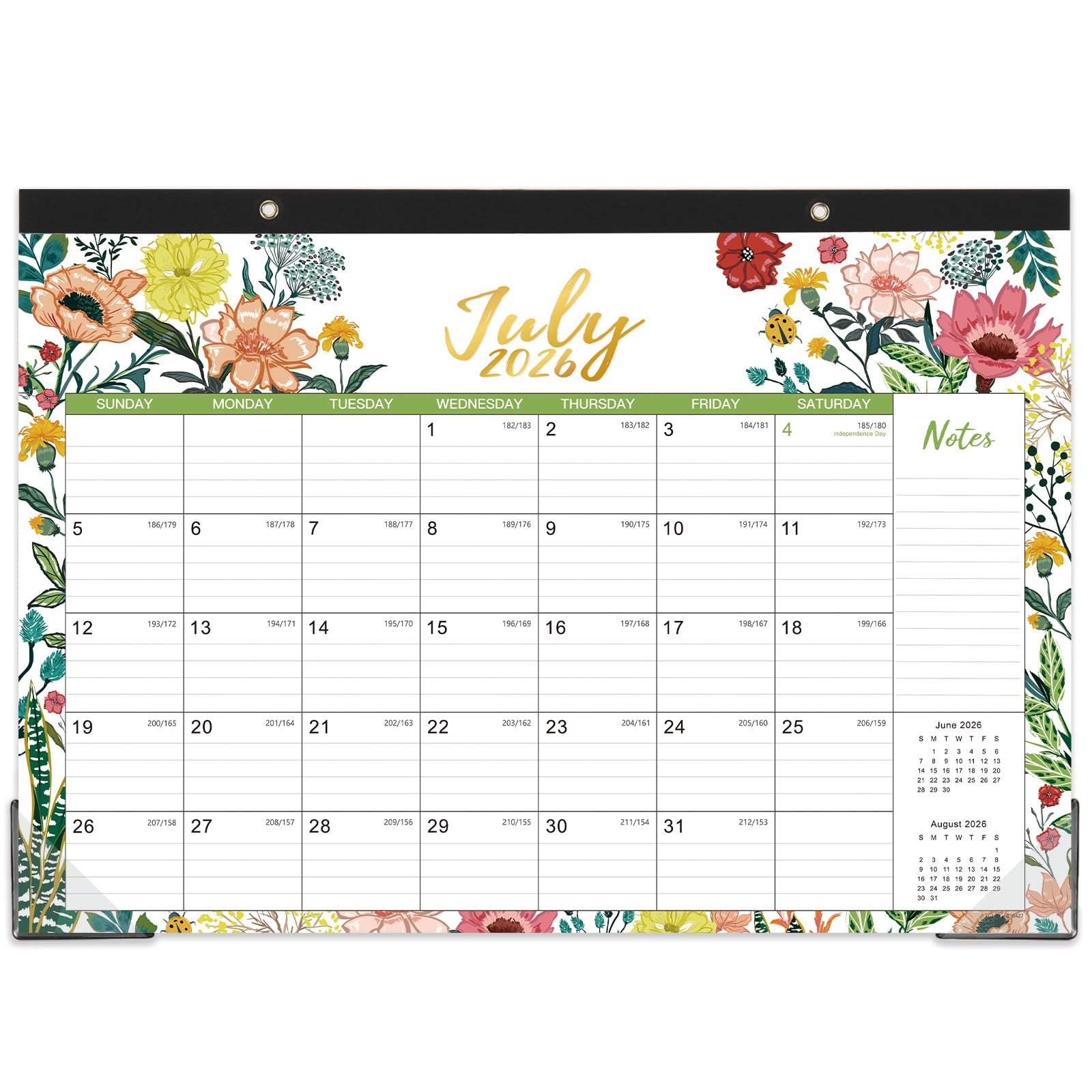 Desk Calendar 2026-2027 – Jul 2026 – Dec 17” x 12” – Flowers, Multicolor