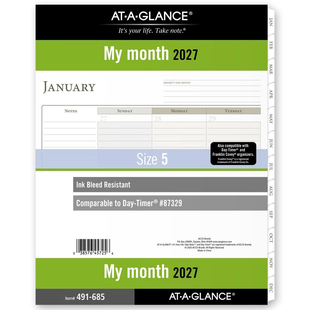 2026 At-A-Glance 491-685 Monthly Planner Refill, Size 5, 8-1/2 x 11″