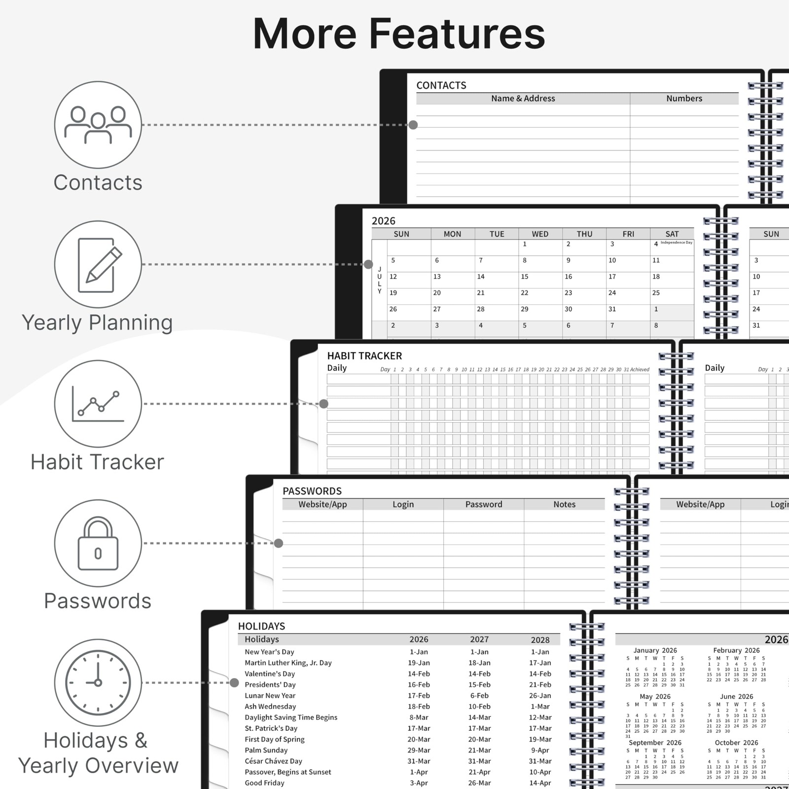 2026-2028 Monthly Planner, 2 Year Calendar 8.5 x 11 inches, Black