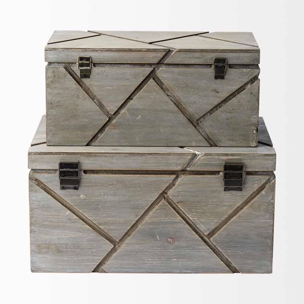 11″ Gray Solid Wood Box With Lid