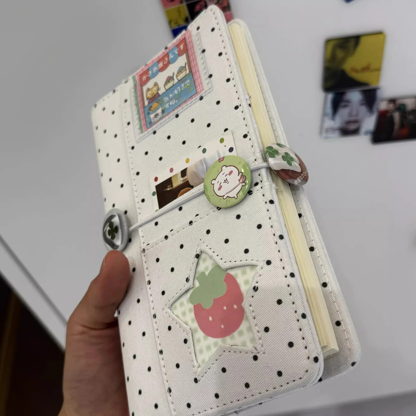 A6 Retro White Polka Dots With 45 Sheets Inner Page DIY PU Clip-on Notebook