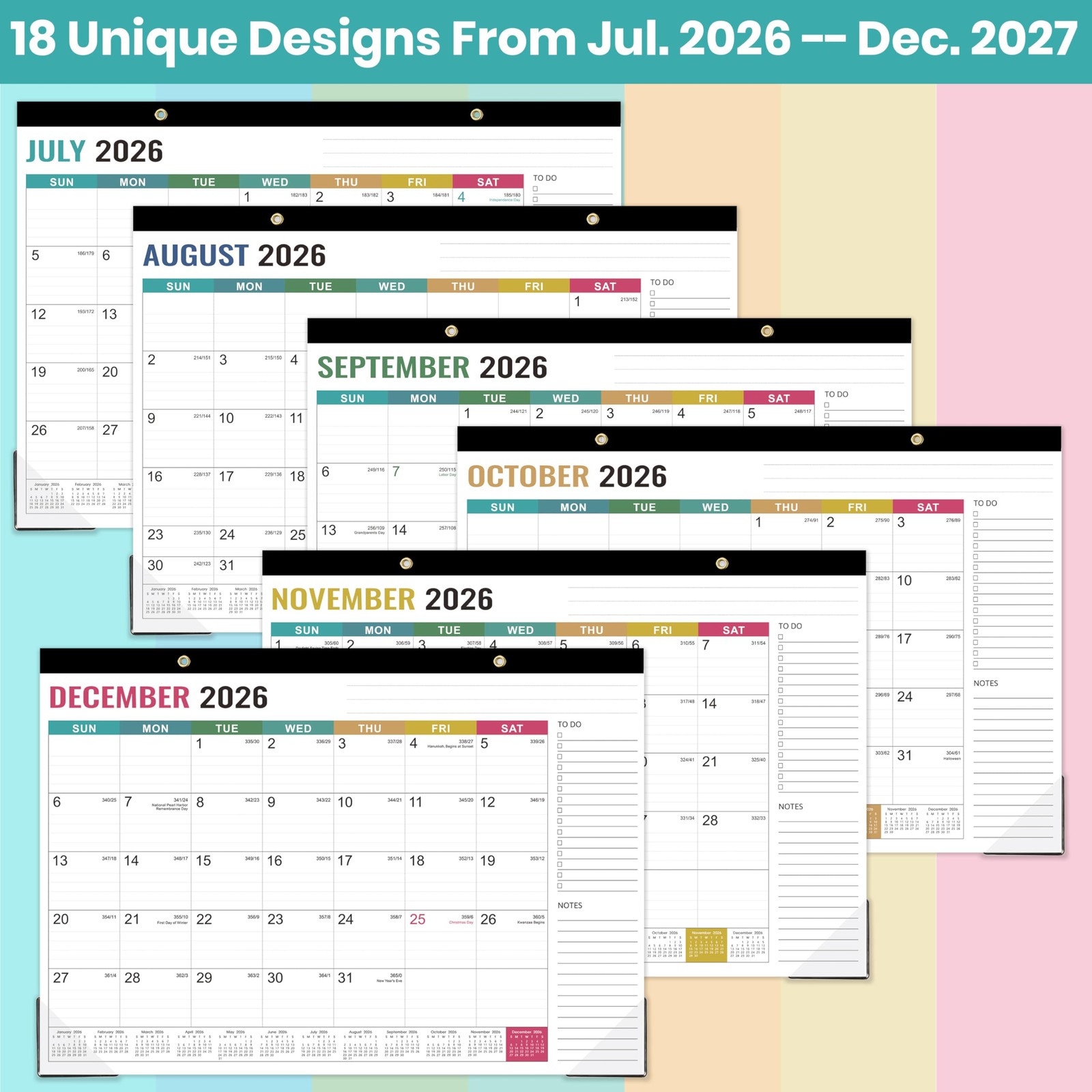 Desk Calendar 2026-2027 – Calendar, July 2026 – multicolored