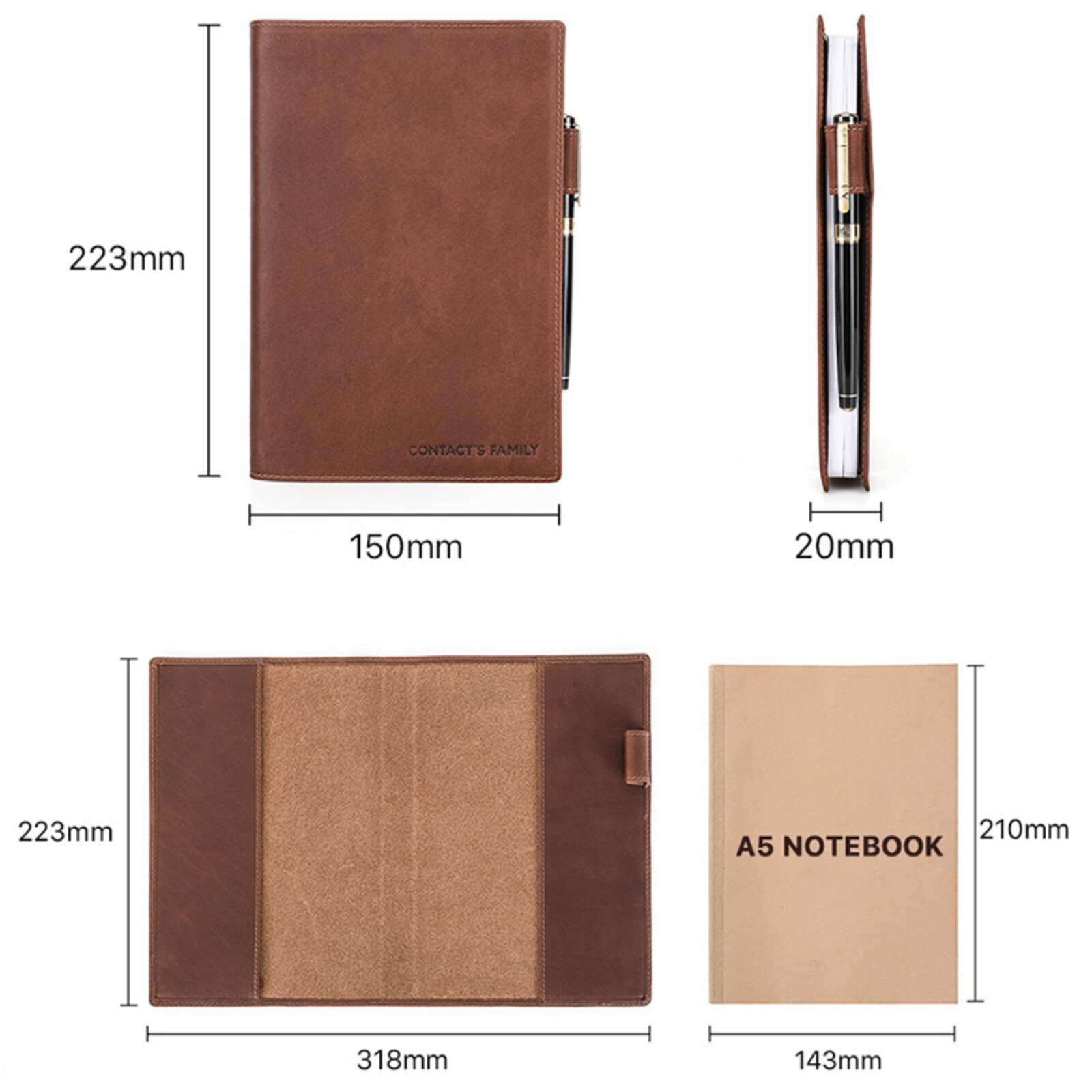 Crazy Horse Leather A5 Notebook Cover with Pen Holder Durable Journal Case