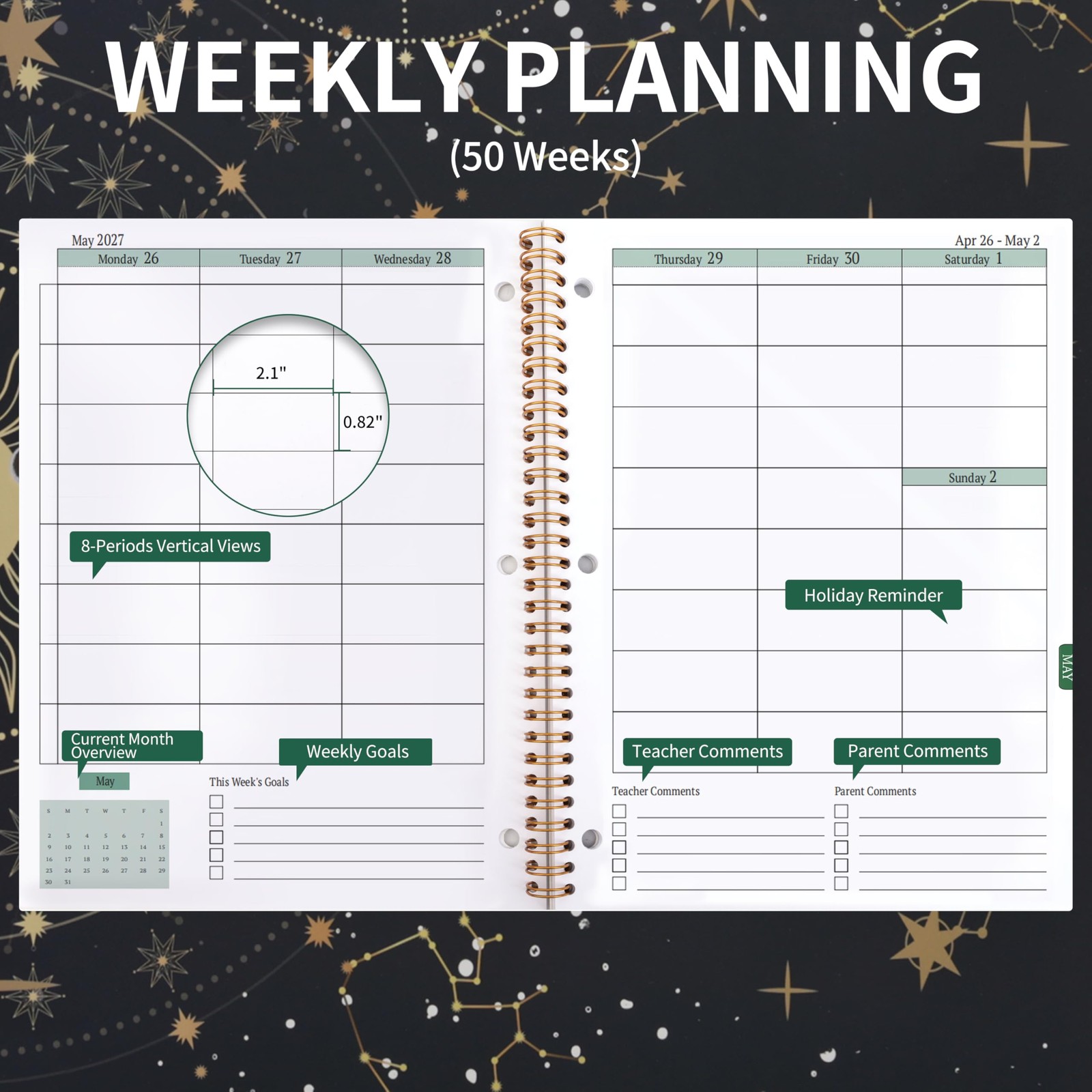 Student Planner 2026-2027 – Monthly and Weekly 8.2 x 10.7 inches, Dark-blue