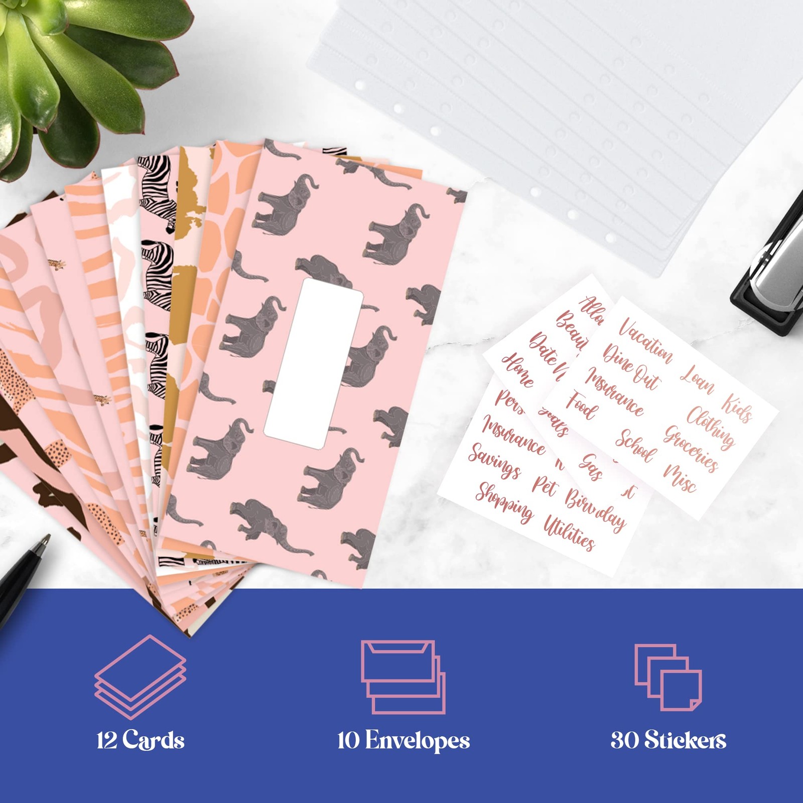 A6 Cash Envelopes for Budgeting Binder – 12 Pcs Pink Safari Themed Budget Bin…