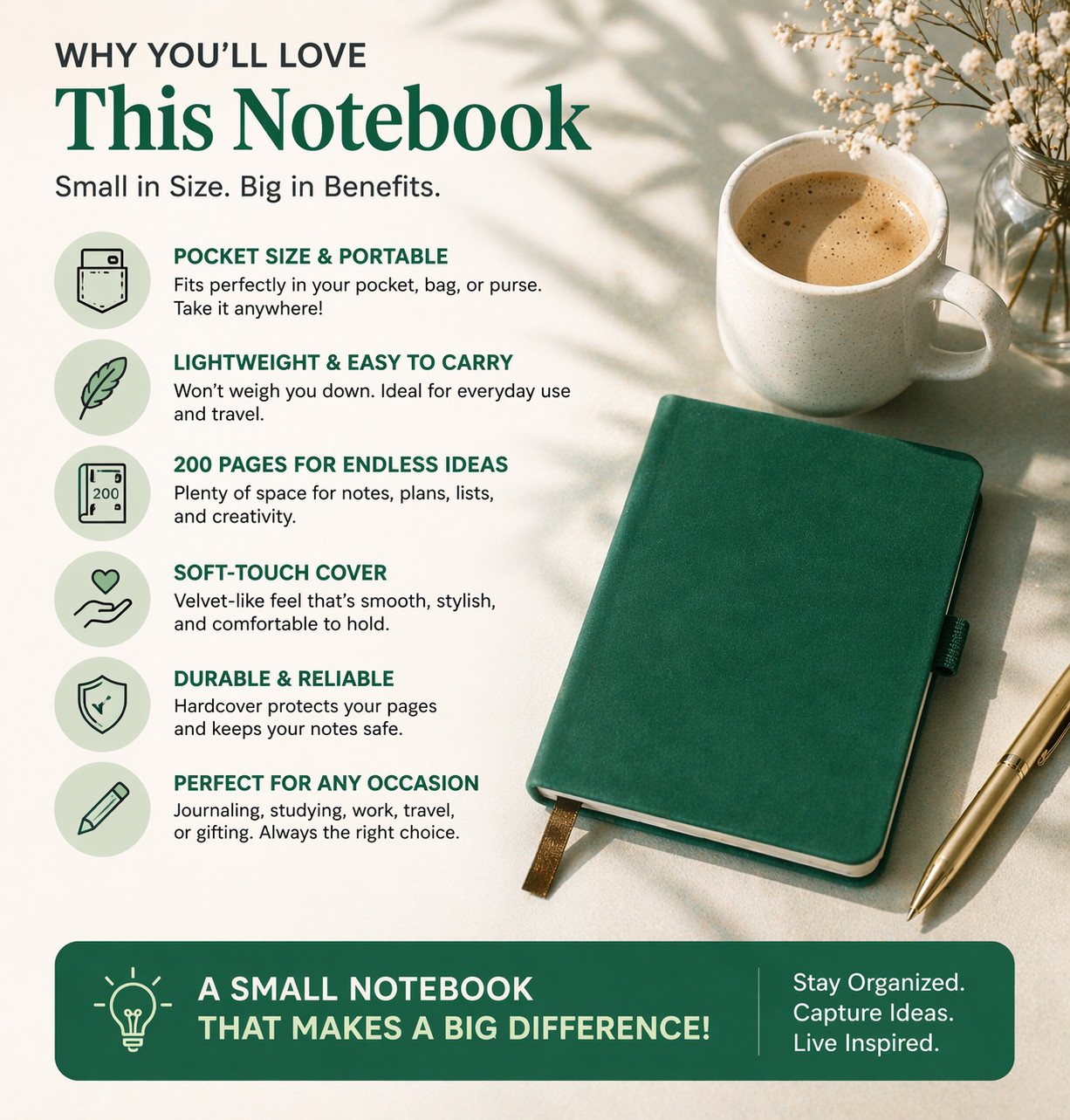 Mini Pocket Notebook Velvet Hardcover Pocket Journal 200 Pages Gift A7