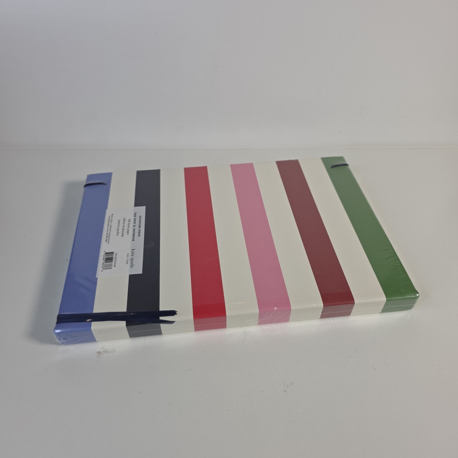 Kate Spade Adventure Stripe Take Note XL Notebook 168 Lined Pages Ribbon Pocket