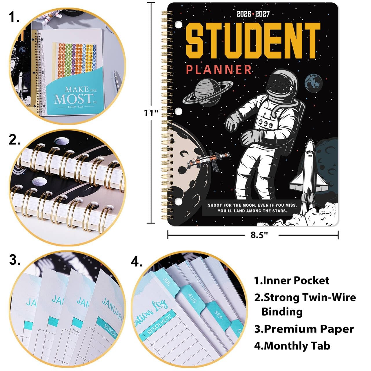 Student Planner 2026-2027 – for Academic 11” x 8.5”, black