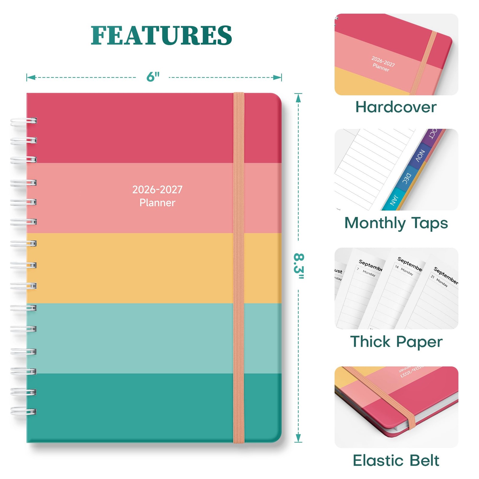 20262027 Monthly Weekly Planner Hardcover Agenda Student Teacher School Office