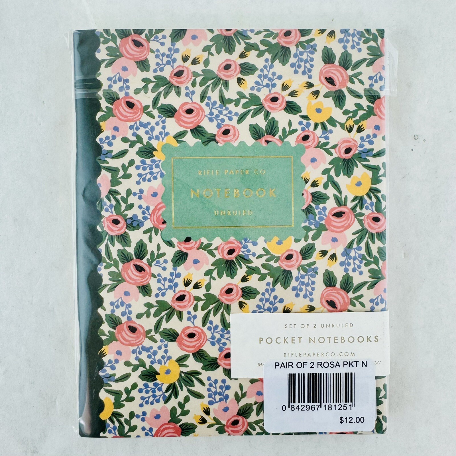 Rifle Paper Co. Pocket Notebook Unruled Set of 2 – Rosa Flower Pink 32 Pages