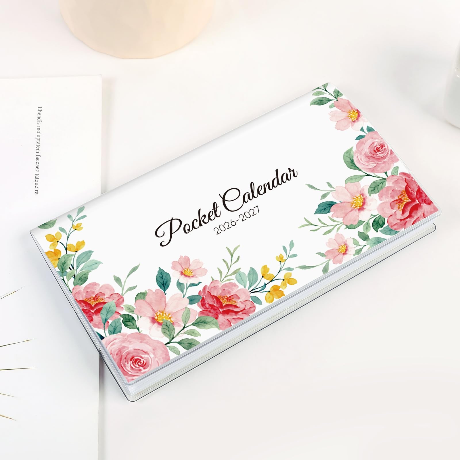 Pocket Calendar 2026-2027 24 Months Soft Waterproof Cover 6.5″ x 3.5″ Floral