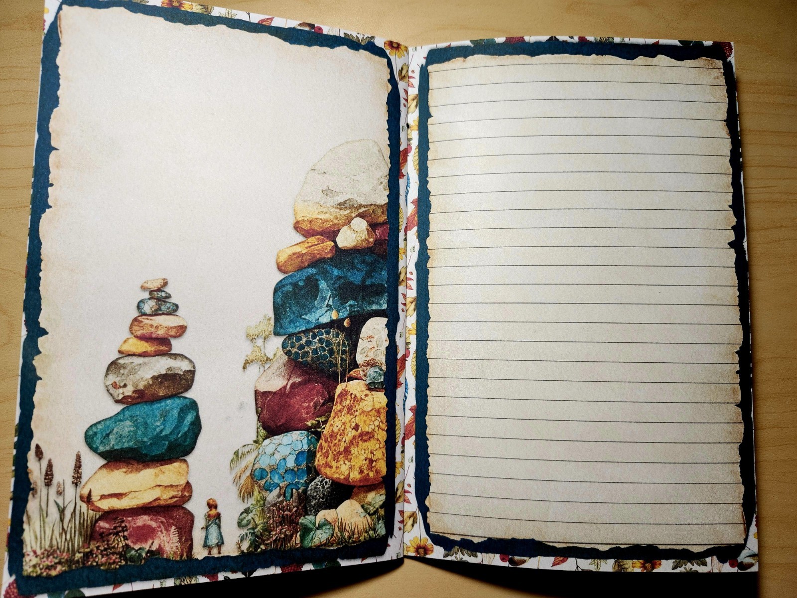 Junk Journal Booklet “FOLKLORE” Handmade Botanical Wildflowers Lg 8.5″x5.5″ 40pg