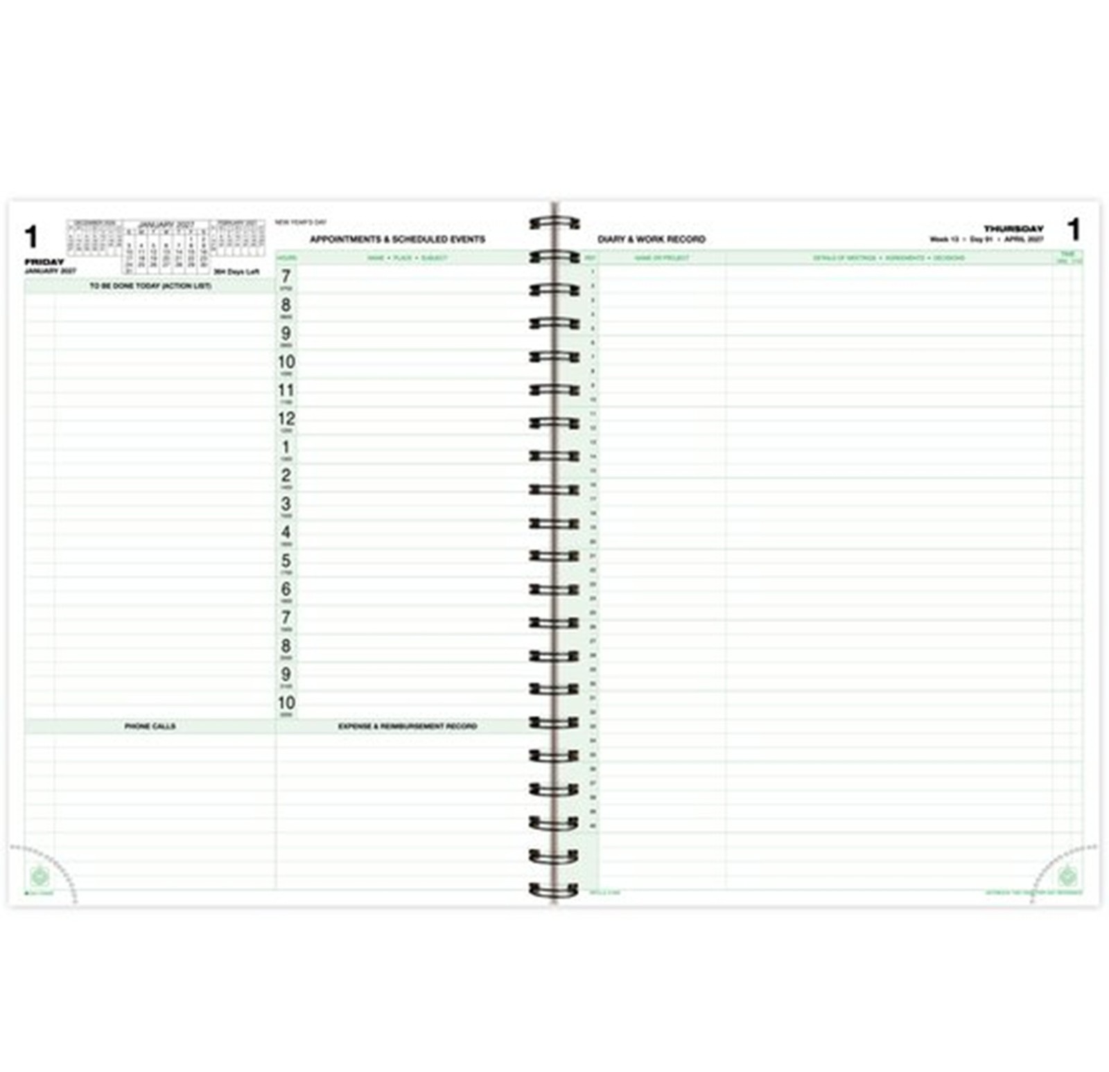 Day-Timer Jan-Dec 2027 Two Page/Day Reference Planner Refill, Wire, 8-1/2×11″2