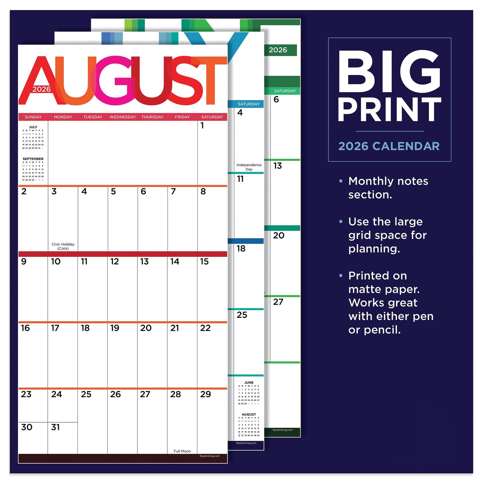 TF Publishing 2026 Big Print Mini Calendar with Monthly Grids for
