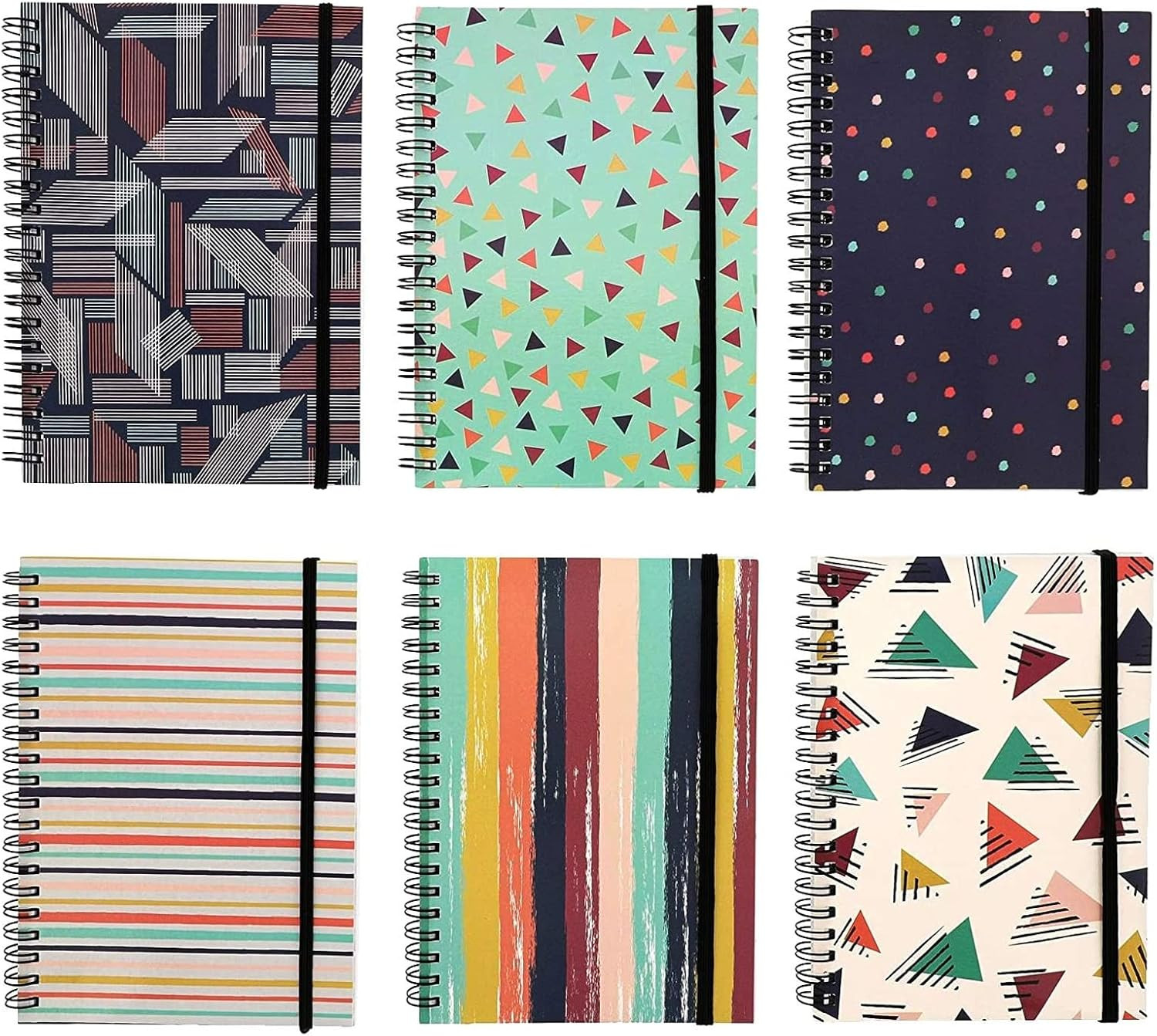 6 Pack 5X7 Spiral Notebooks with Pocket – Small Lined Journals with Elastic Clos