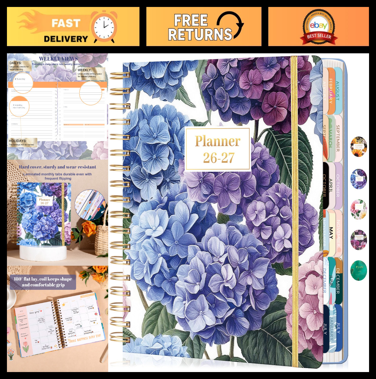 18-Month Academic Planner July 2026 – Dec 2027, Floral Hardcover Organizer, Week