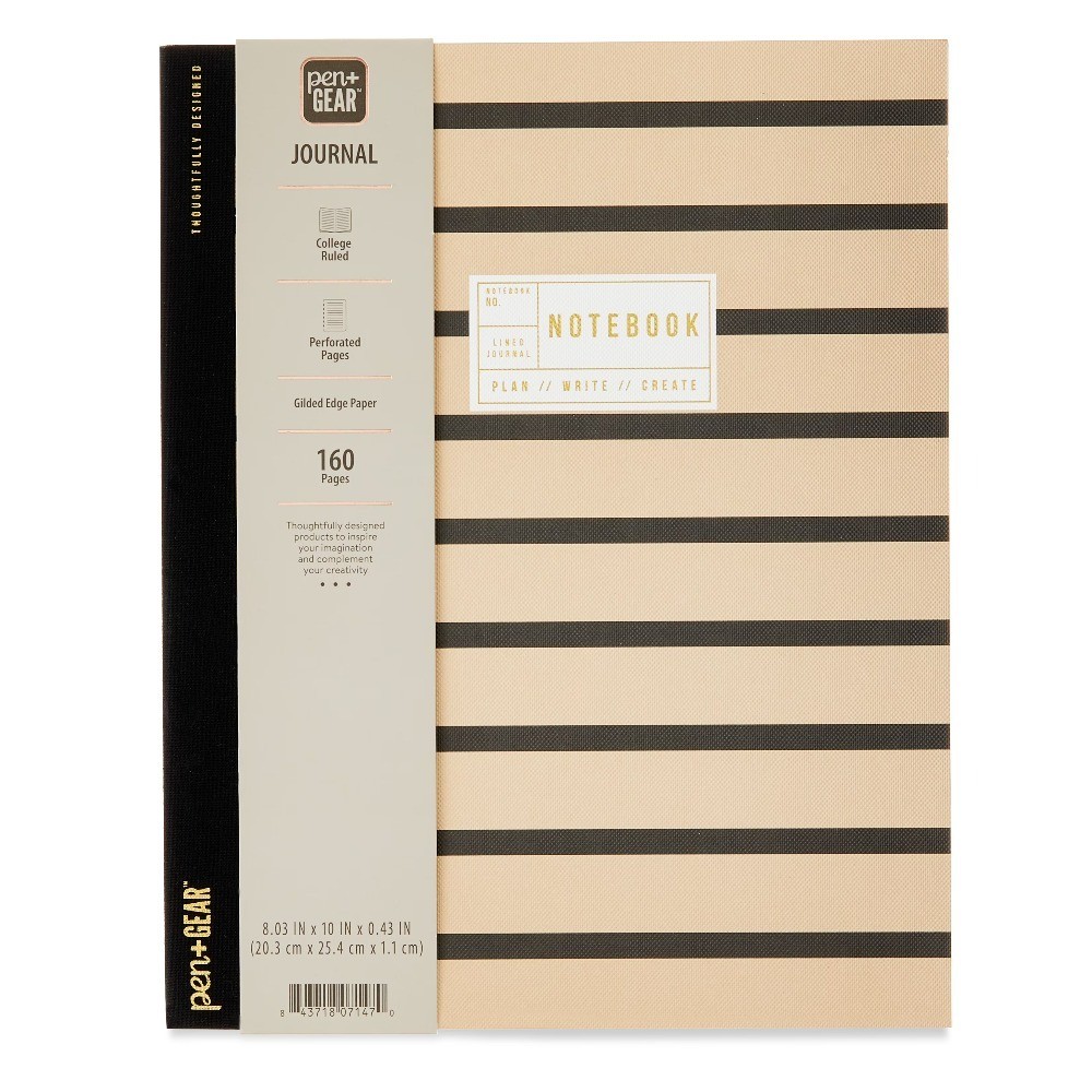 Notebook with Textured Stripe Design, 8 x 10 Inches, 160 Lined Pages, for Adults