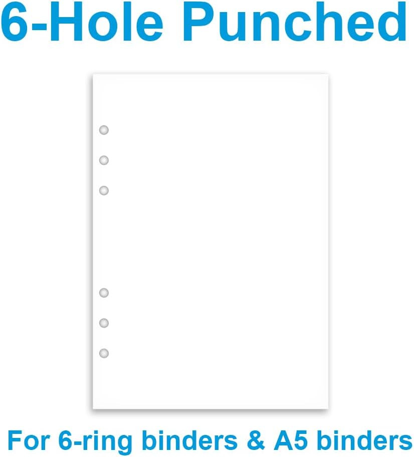 A5 Blank Paper Refill – 6-Hole Punched, 100 Sheets/200 Pages Blank Papers