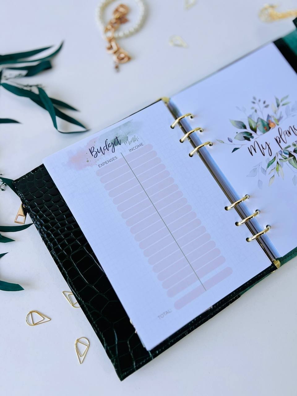 Green Genuine Leather Organizer – Croc Print notebook