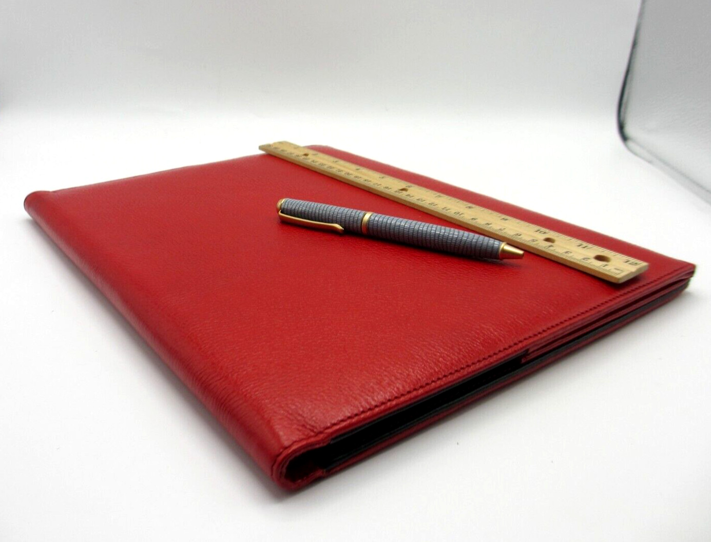 Portfolio Leather Holds 8×10 Pad Notes Pen Business Cards NEW RED