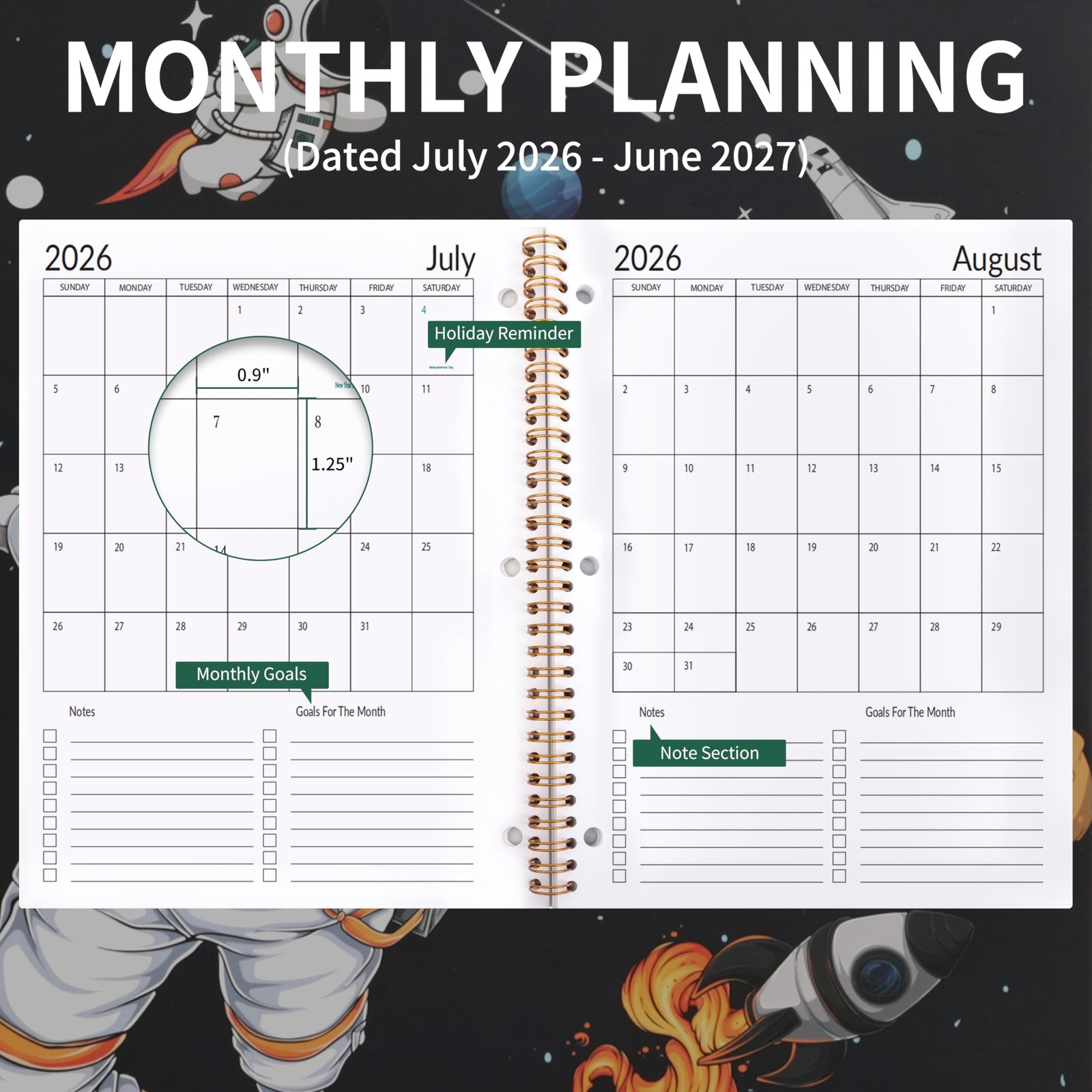 Student Planner 2026-2027 – Monthly and Weekly 8.2 x 10.7 inches, Black