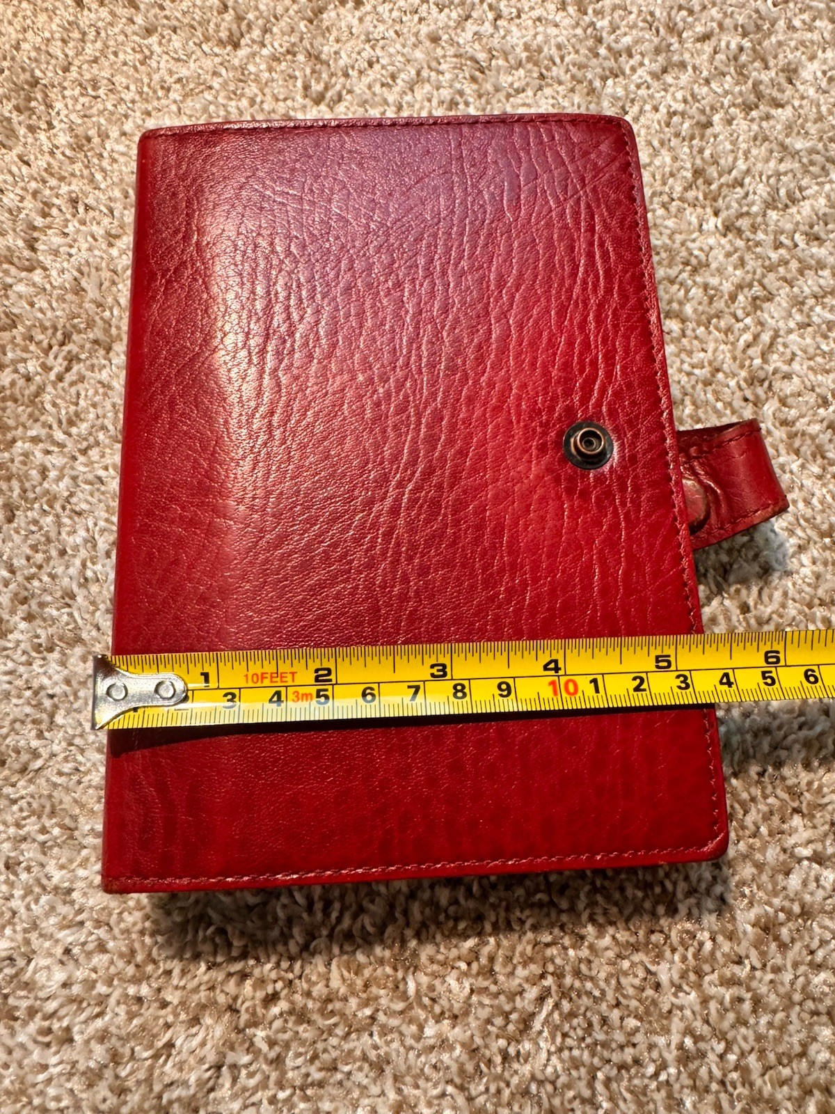 Vtg Day Runner Red Genuine Leather Planner 6-Ring Binder Compact Organizer + Tab