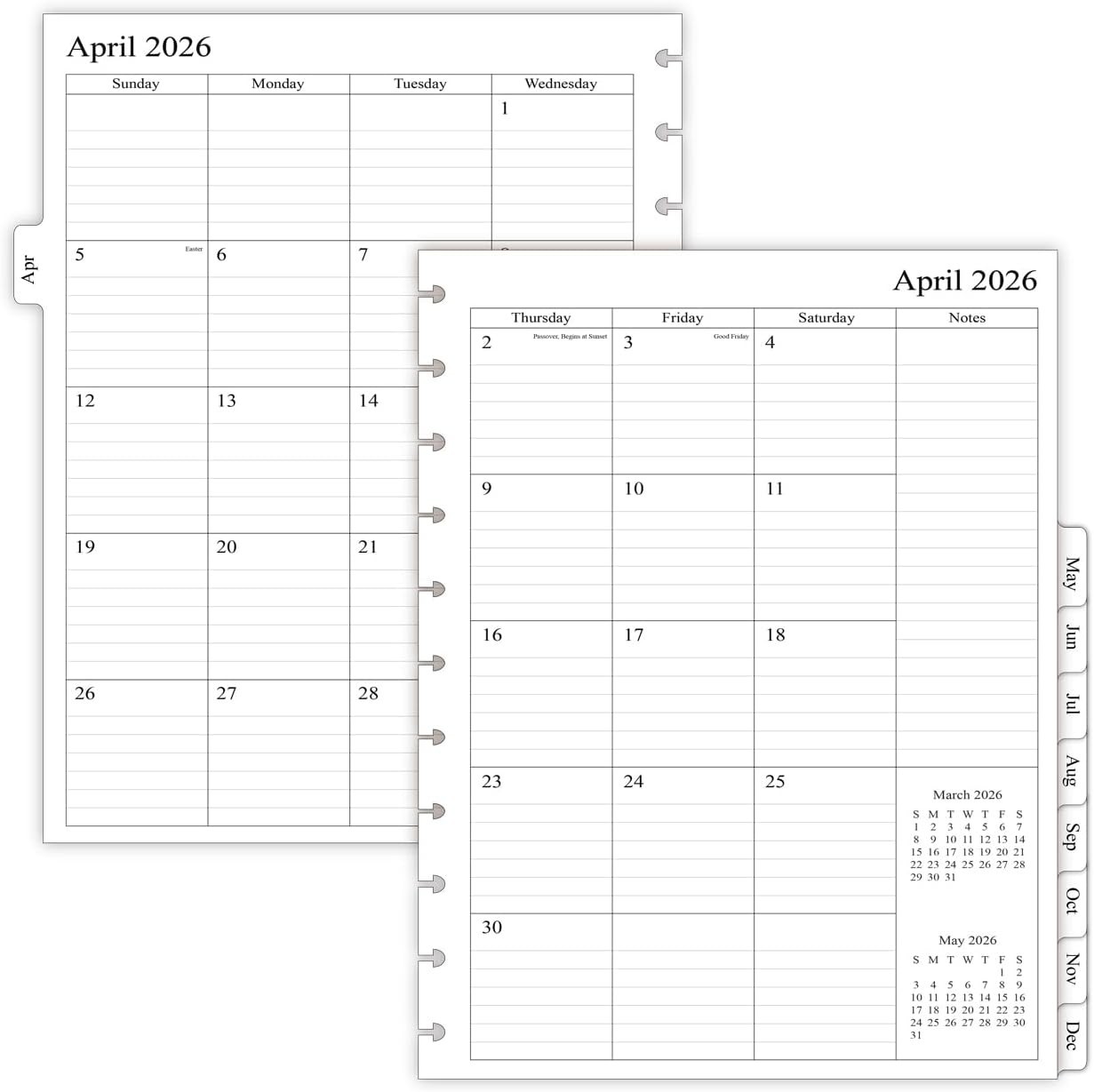 Elegant 2026-2027 Monthly Planner Refill with Ruled Blocks for Easy Planning