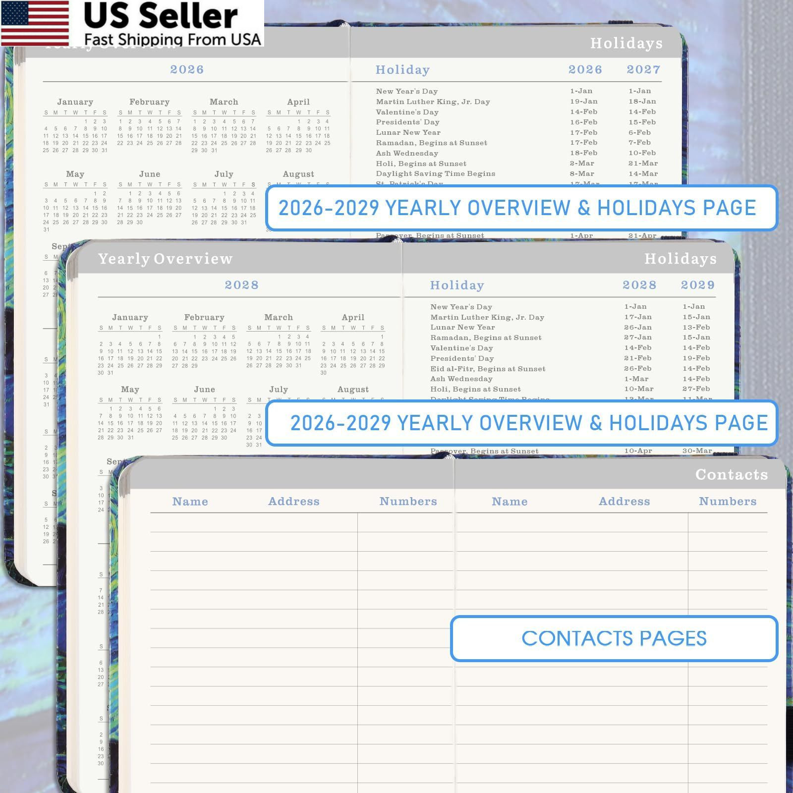 2026-2029 Pocket Planner/Calendar – 3 Year Monthly 3.8 x 6.3 inches, black