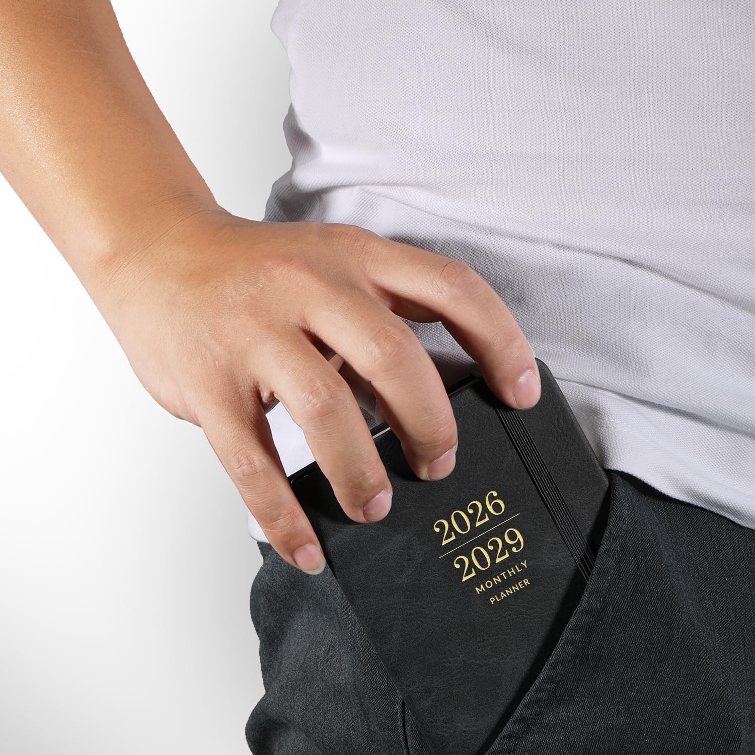 2026-2029 3- Pocket Planner Gray, Faux Leather, 3.8×6.3 inches