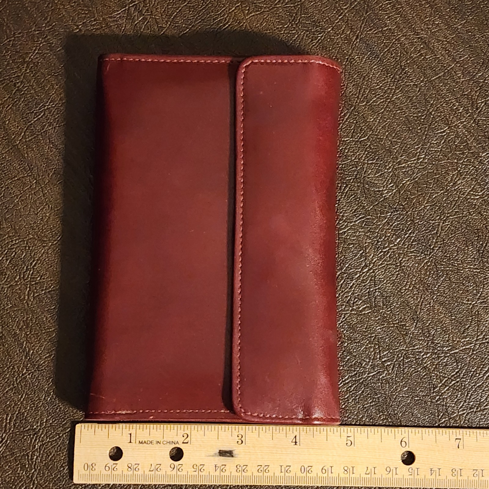 Vintage 1987 Harper House Genuine Leather Small Planner Agenda Burgundy w/ Pen