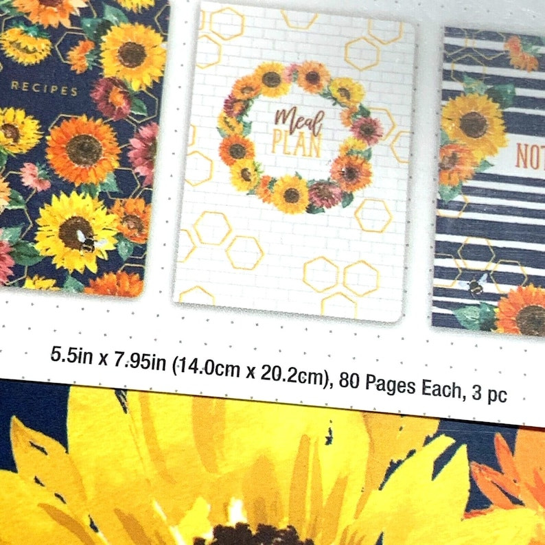 Recipe Journal, Notebook Meal Planner, Agenda 52, Paper Studio, 3 Pack Sunflower