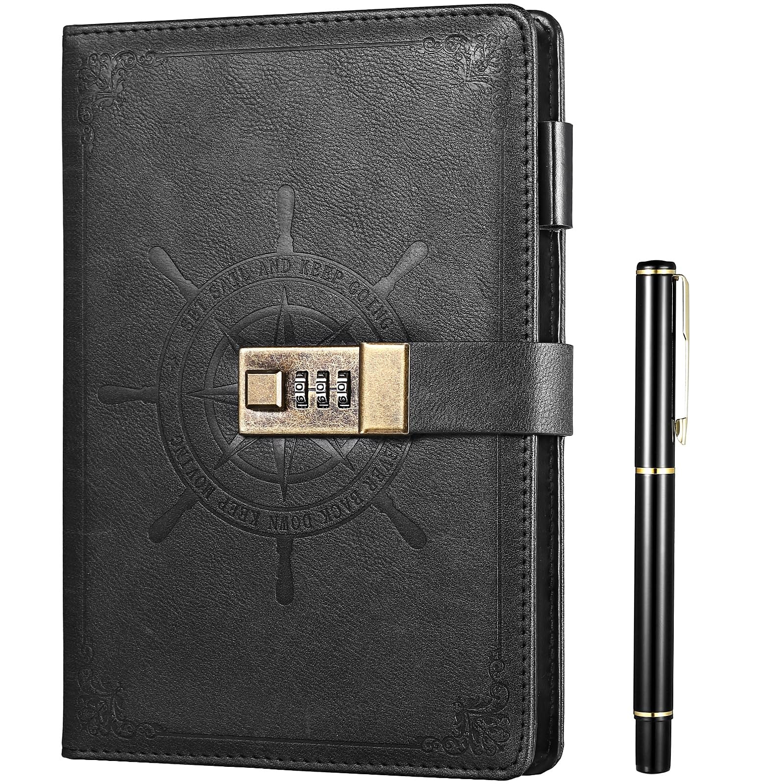 Kesote Black Journal with Lock, Refillable Faux Leather Lock Diary