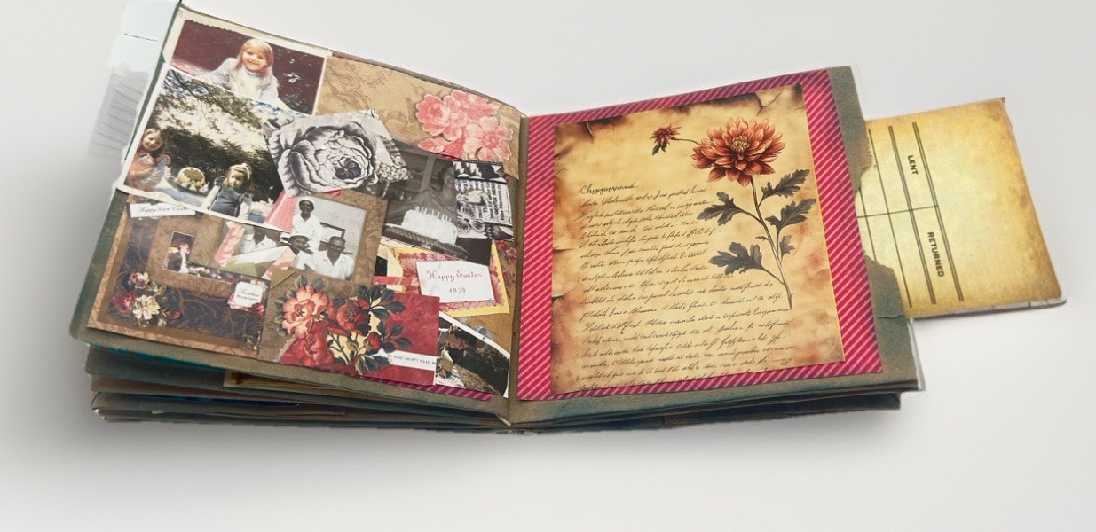 Junk Journal Young Boy Orange Yellow Flowers 6×5 Inches With Coffee Dyed Paper