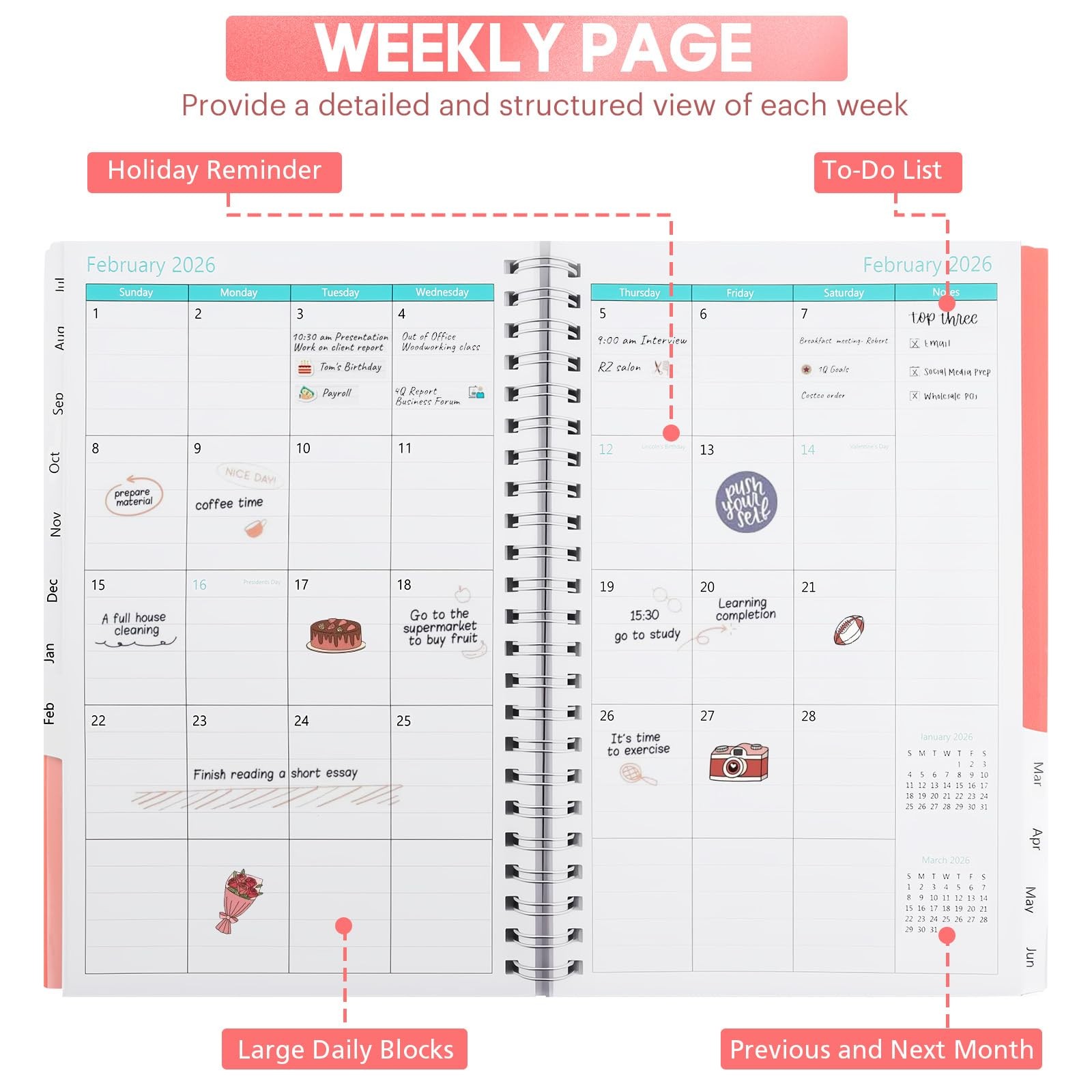 Planner 2025-2026,Academic Year Weekly and Monthly 6 x 8 inches, Pink