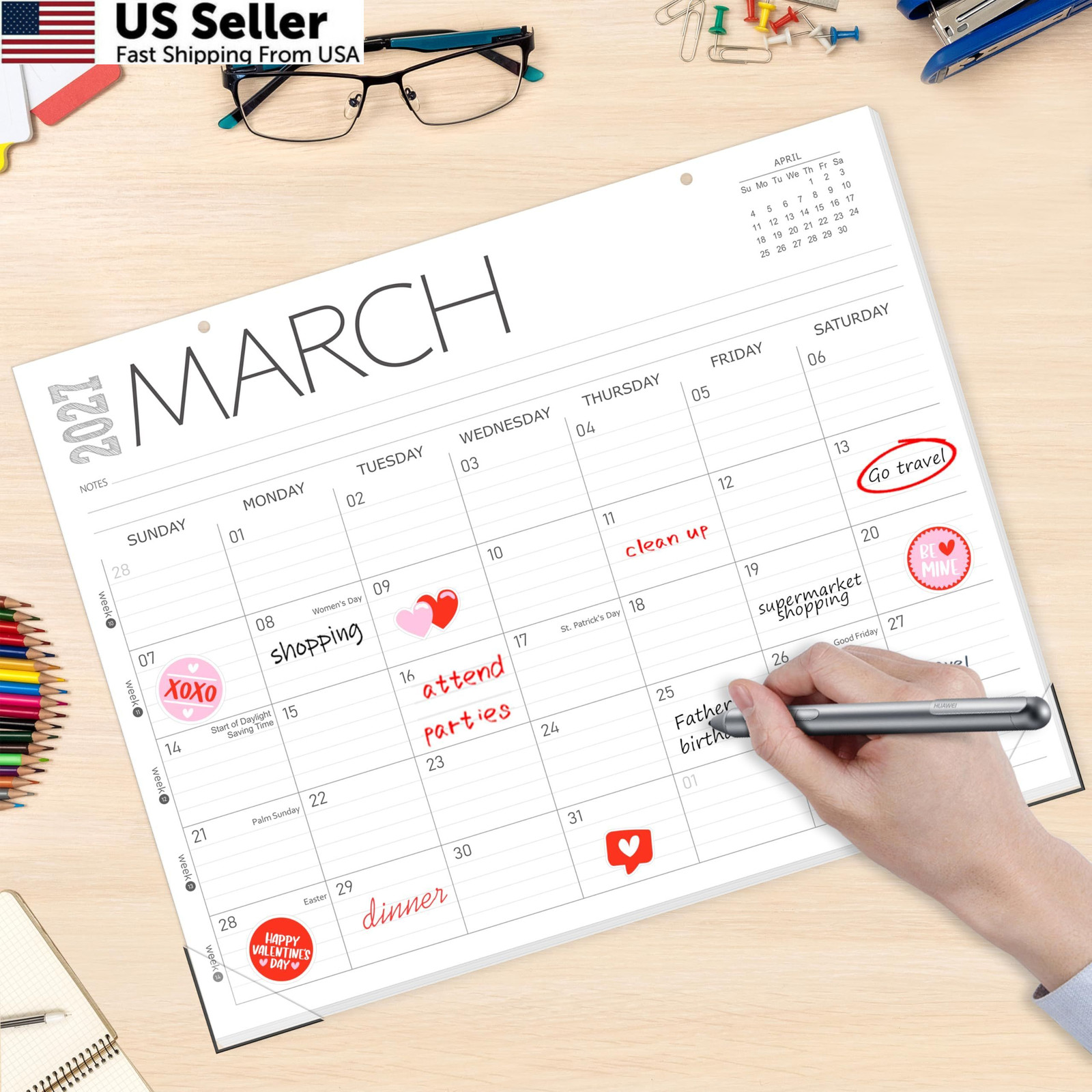 GuassLee Desk Calendar 2026, 12-Month 14″x11″, Jun White 12 month