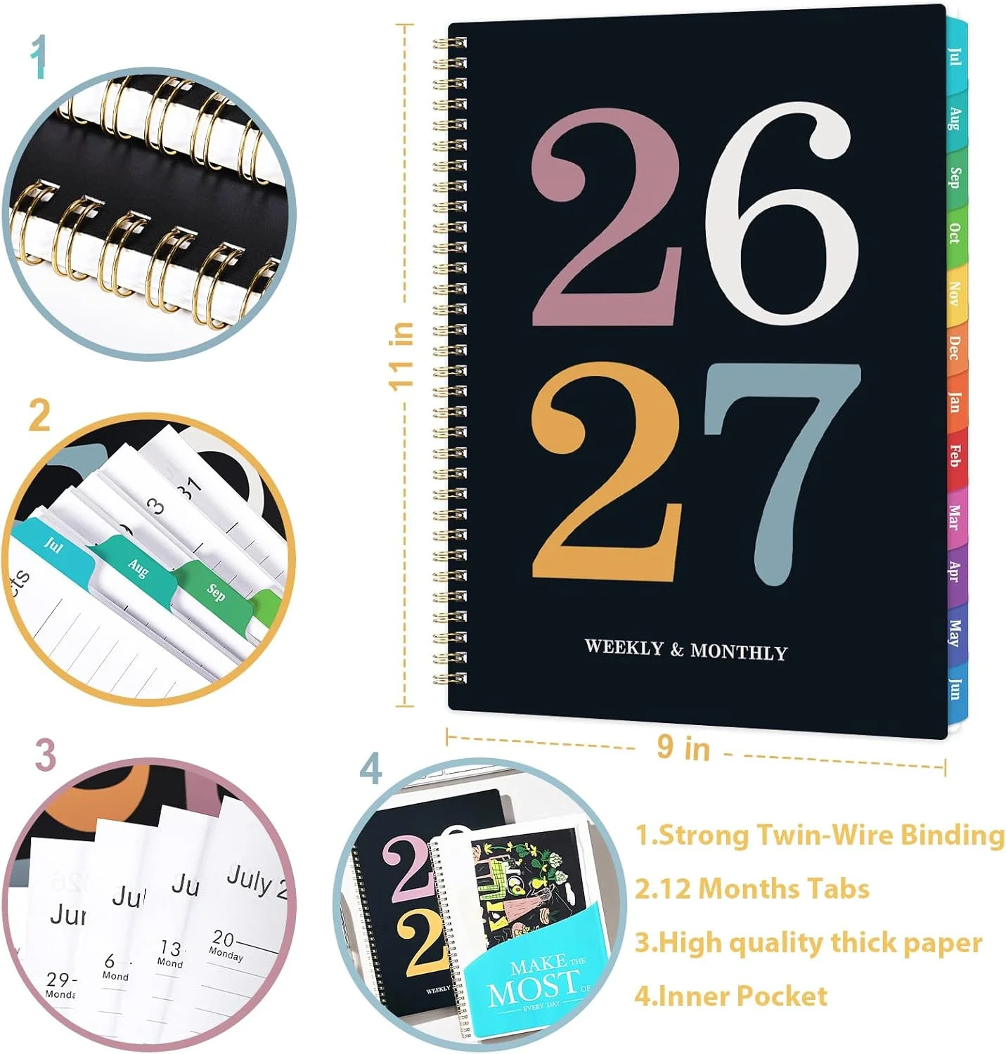 Weekly and Monthly Planner 2026-2027, July 2026-June 2027, 8.5” x 11” | Academ
