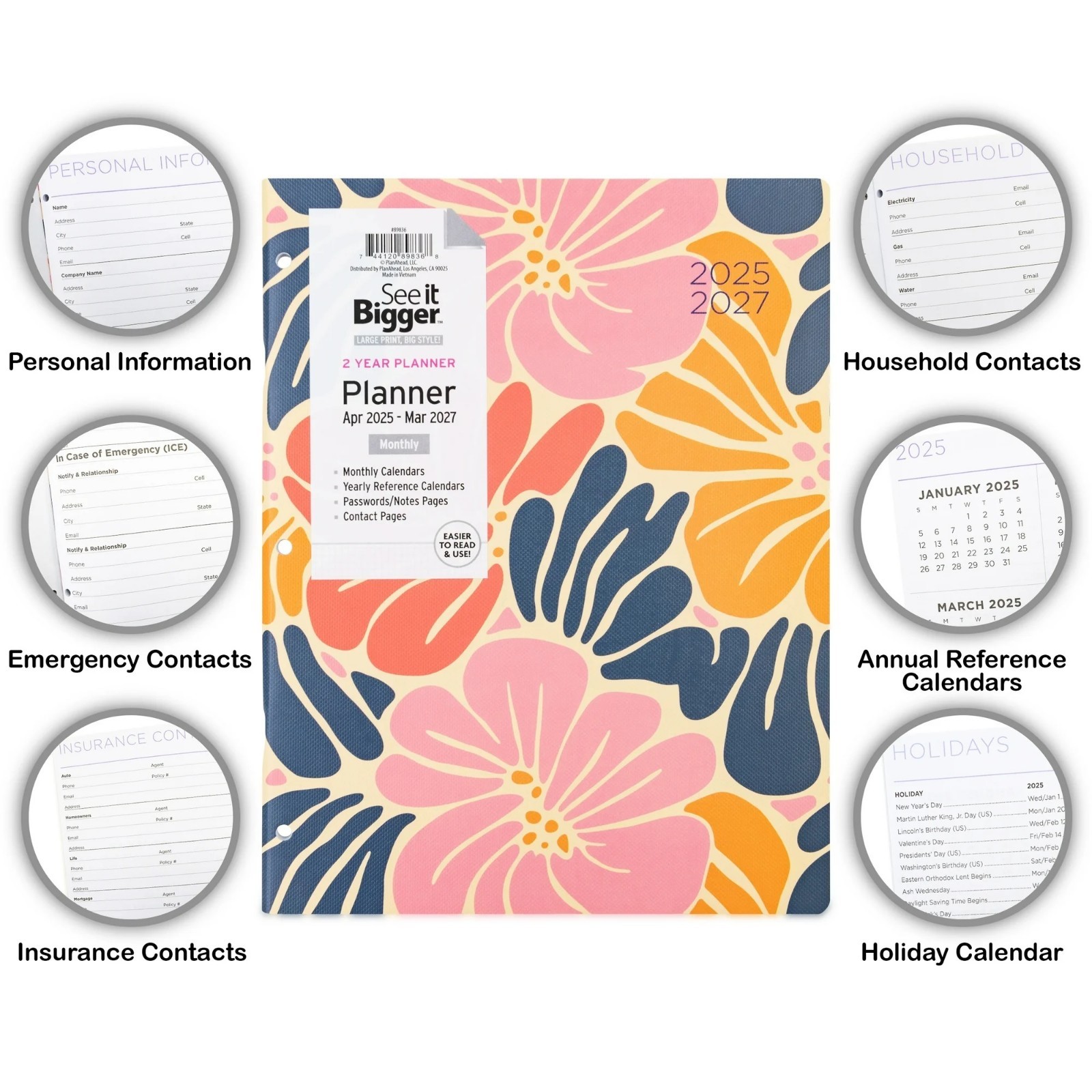 PlanAhead See It Bigger Floral Apr25-Mar27 Monthly 8.5×11″ Planner Large