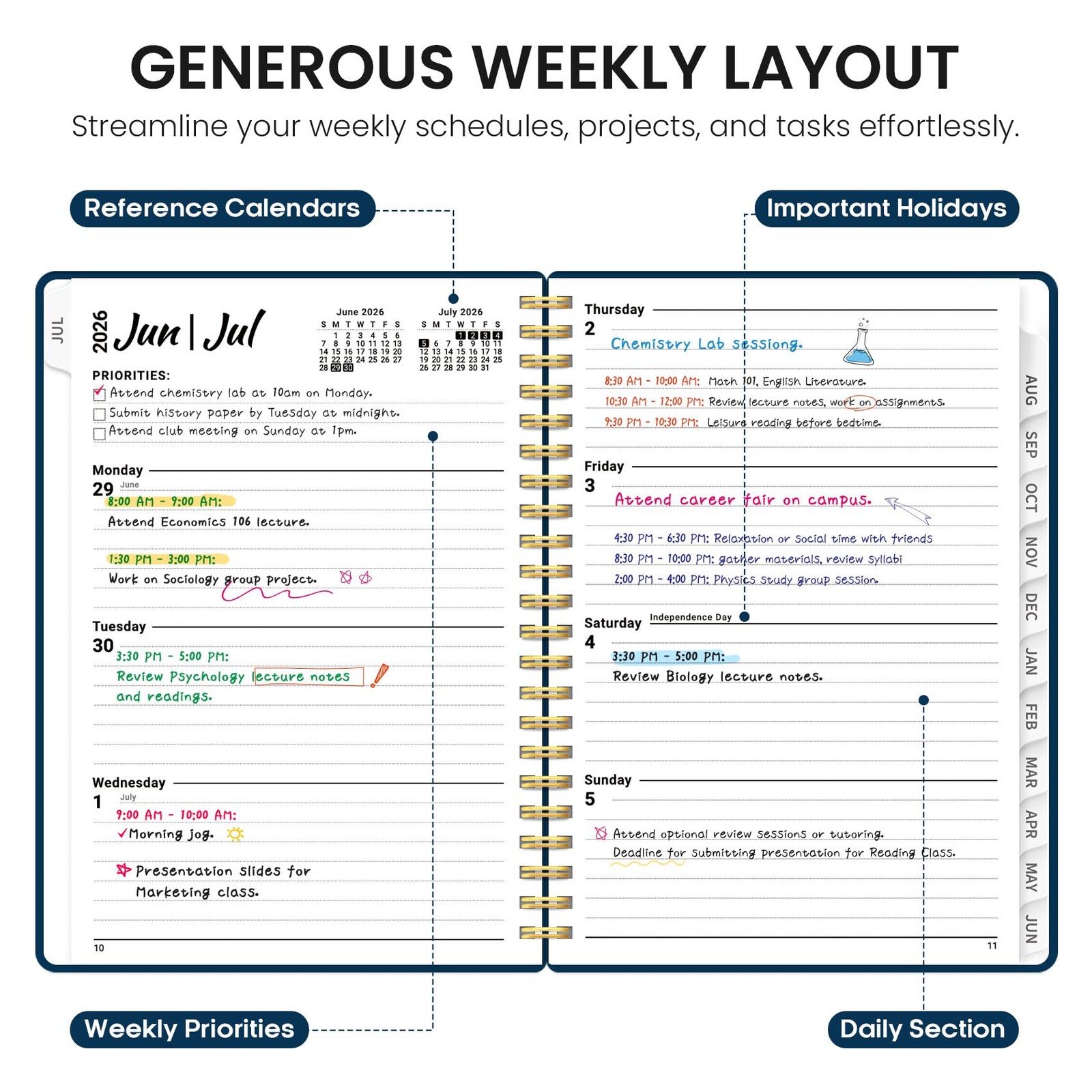 Planner 2026-2027, 6.3″ x 8.5″ Weekly and Monthly Academic Year Planner Calen…