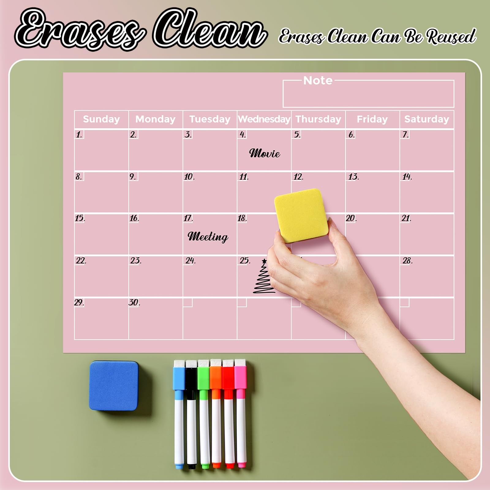 YooNotee Pink Monthly Magnetic Calendar for 12″W x 0.4″H, Mainly