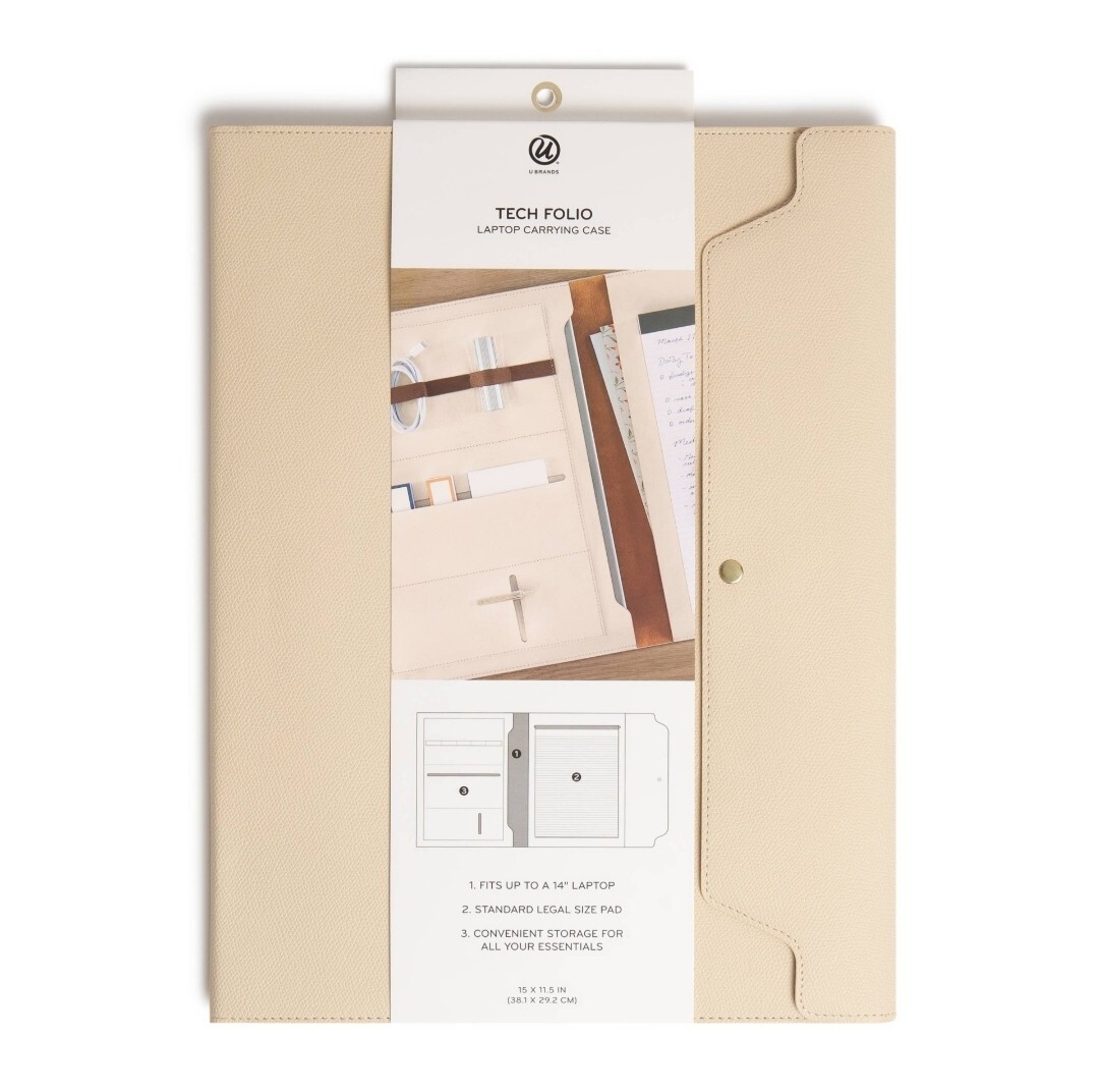 U Brands Vegan Leather Tech Folio – Cream