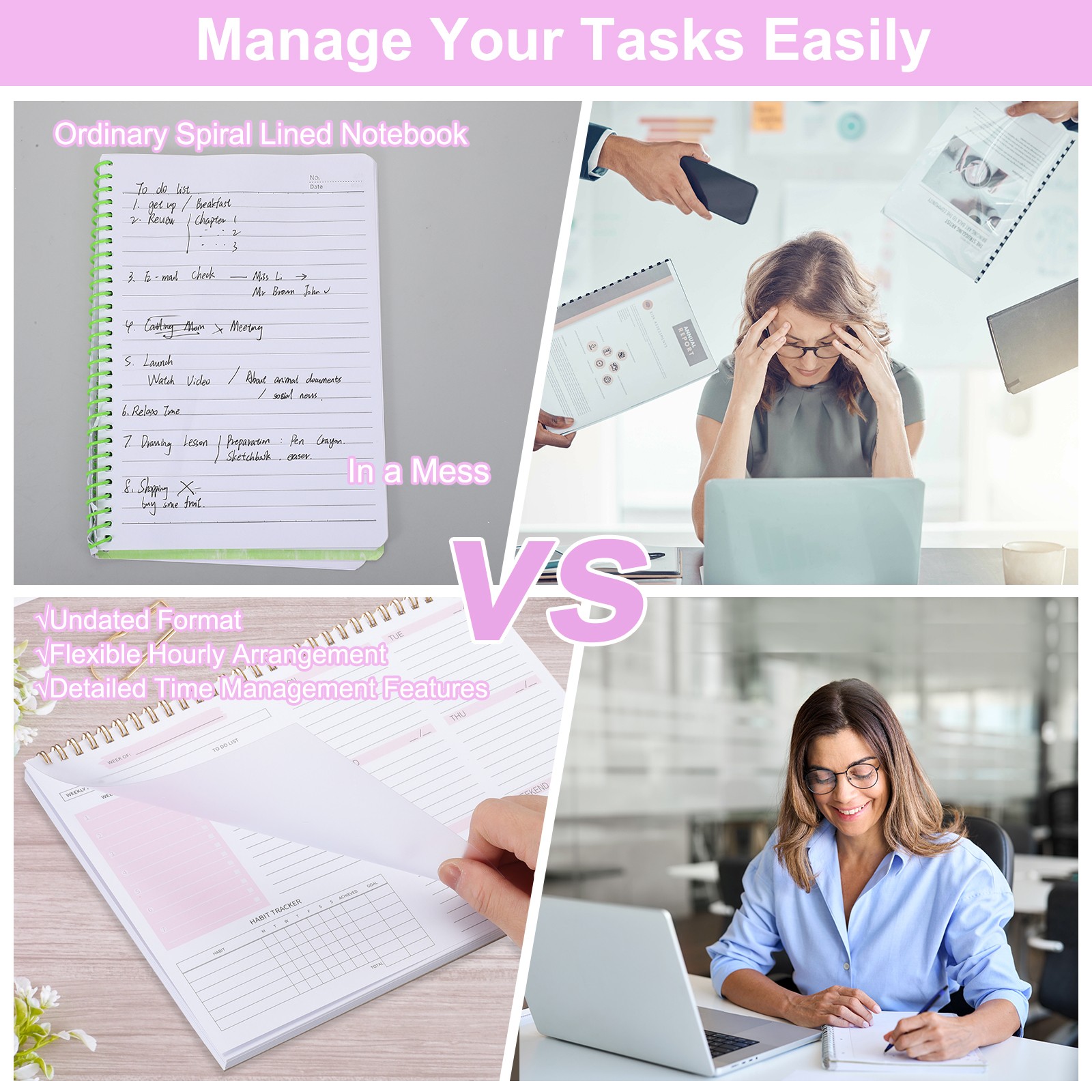 Weekly Goals Notebook, B5 10 x 8 Inches 53 Sheets to Do List Planner, Pink 1