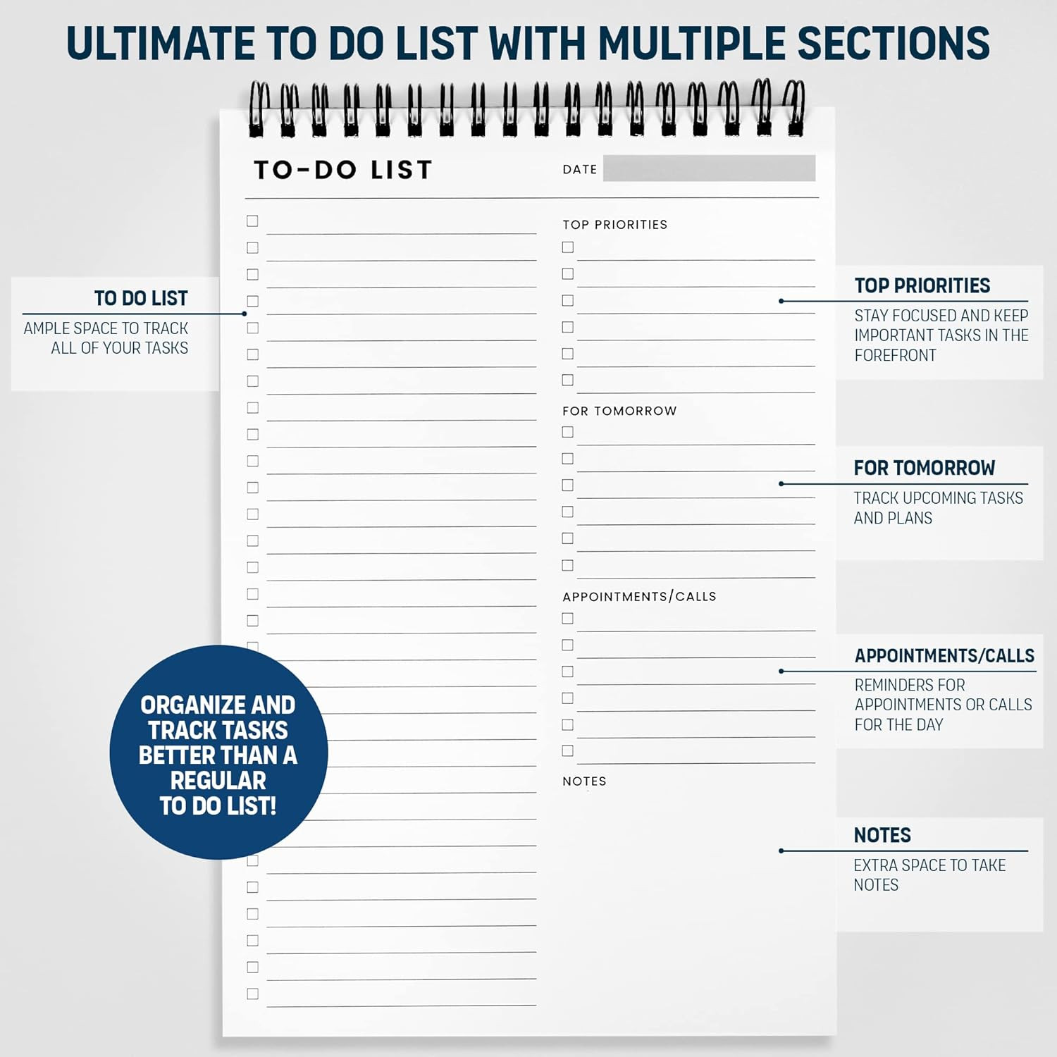 To Do List Notepad 3 Pack: Has Multiple Functional Sections – 6.5 x 9.8″ 60 Shee