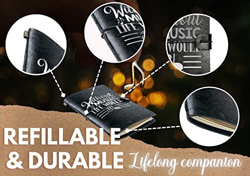Music Lovers gifts Embossed Leather Journal Notebook, for Music Lovers,