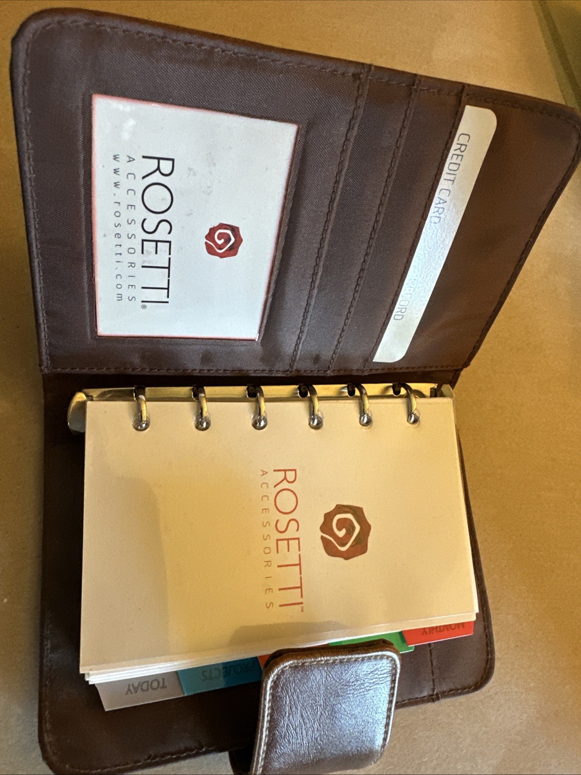 Rosetti Brown Faux Leather 6-Ring Pocket Planner Organizer Wallet 6”x4” No Box ￼