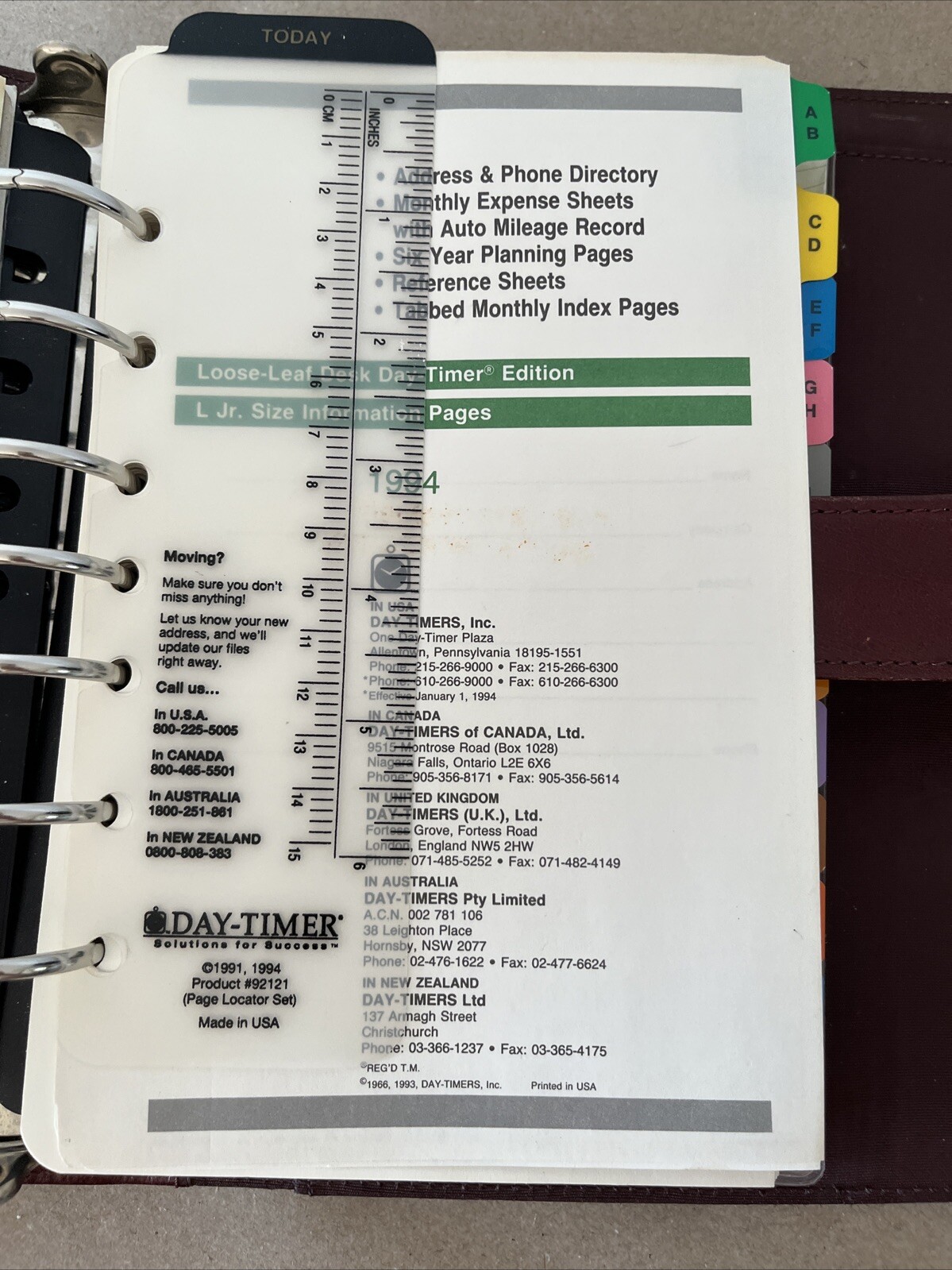 Day-Timer Planner Binder Brown Leather 7 Rings Loose Leaf USA Made 1996 Vintage