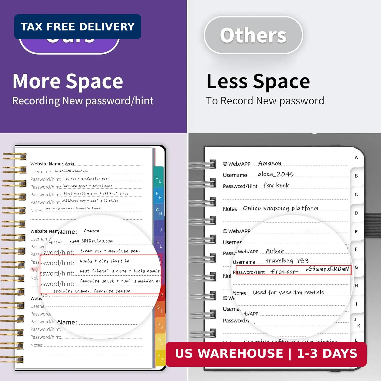 Spiral Password Book with Alphabetical Tabs, 5.8″ X 8.2″ Password Keeper Book fo