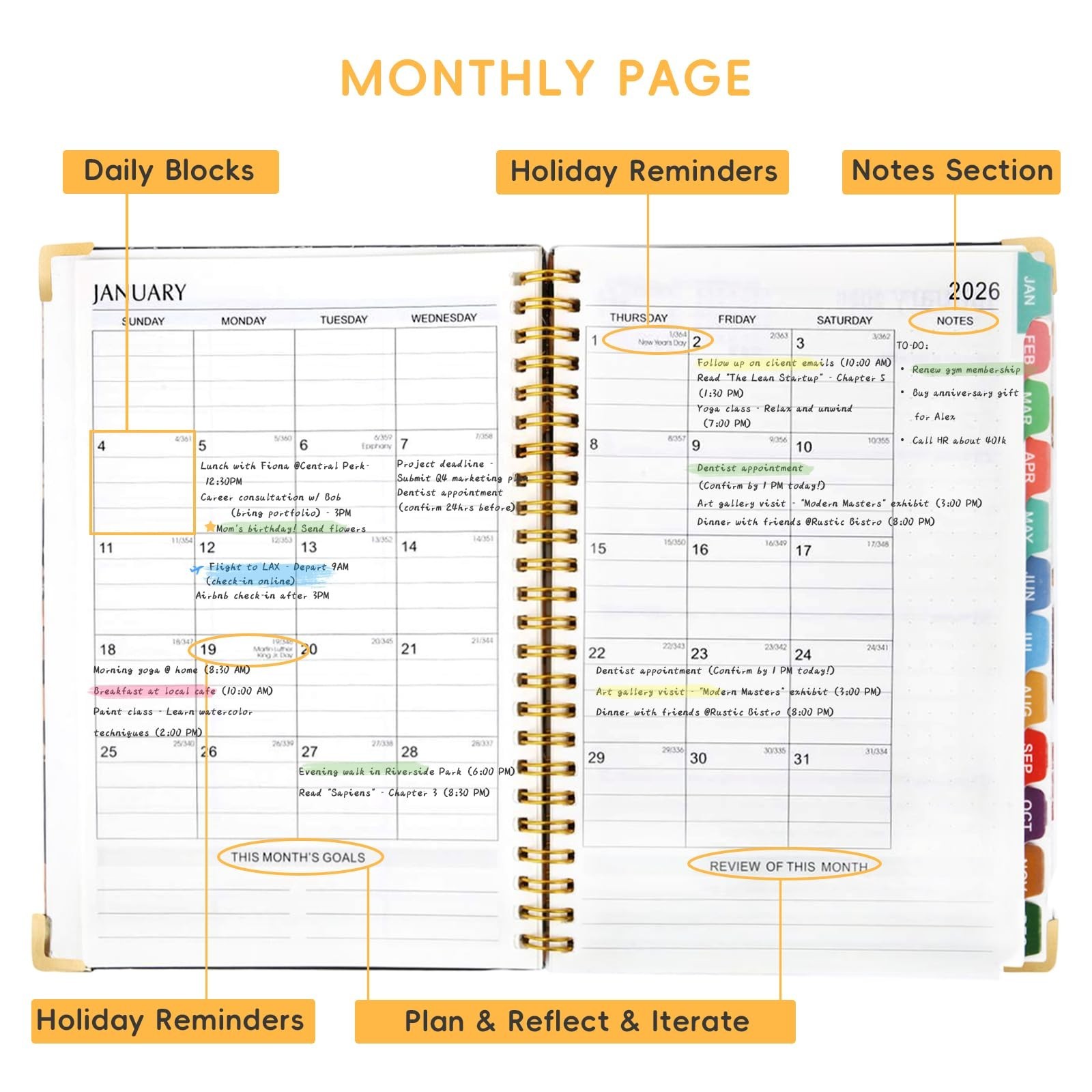 2026 Planner, A5 (6.3″x 8.5″) Planner 2026 Jan-Dec, Monthly/Weekly/Daily Tabs…